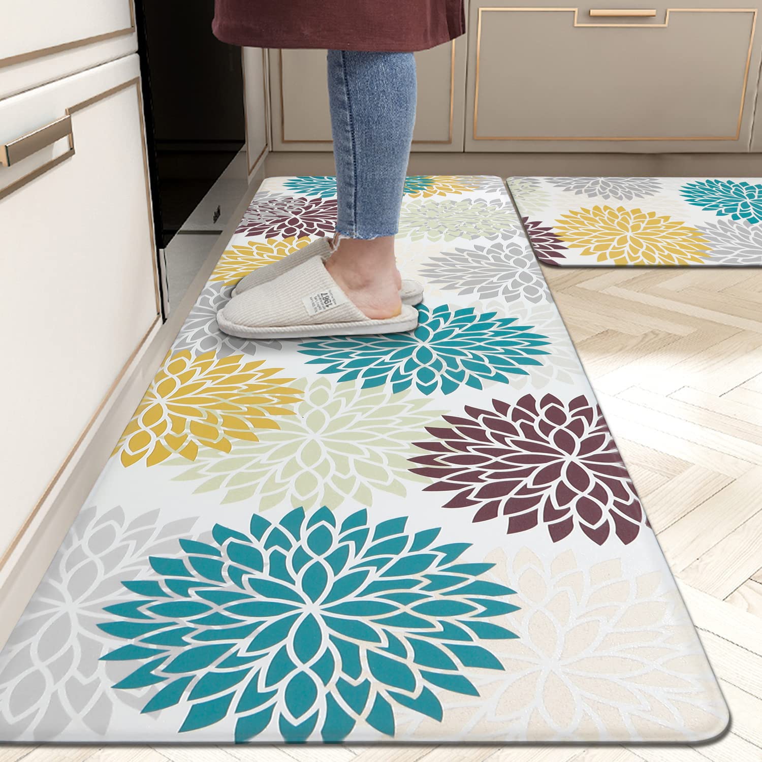 HEBE Anti Fatigue Kitchen Rug Sets 2 Piece Non Slip Kitchen Mats for Floor Cushioned Kitchen Rugs and Mats Waterproof Comfort Standing Mat Runner for