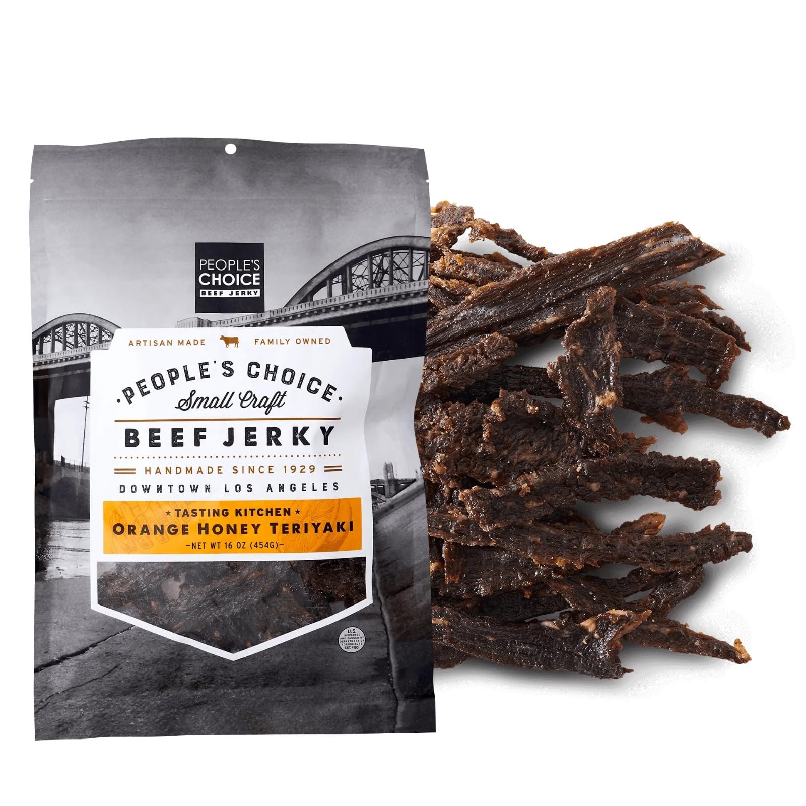 People’s Choice Beef Jerky – Tasting Kitchen – Orange Honey Teriyaki – Sweet & Savory – 8g Protein – Made in USA – 1 Pound (16 oz) Bag