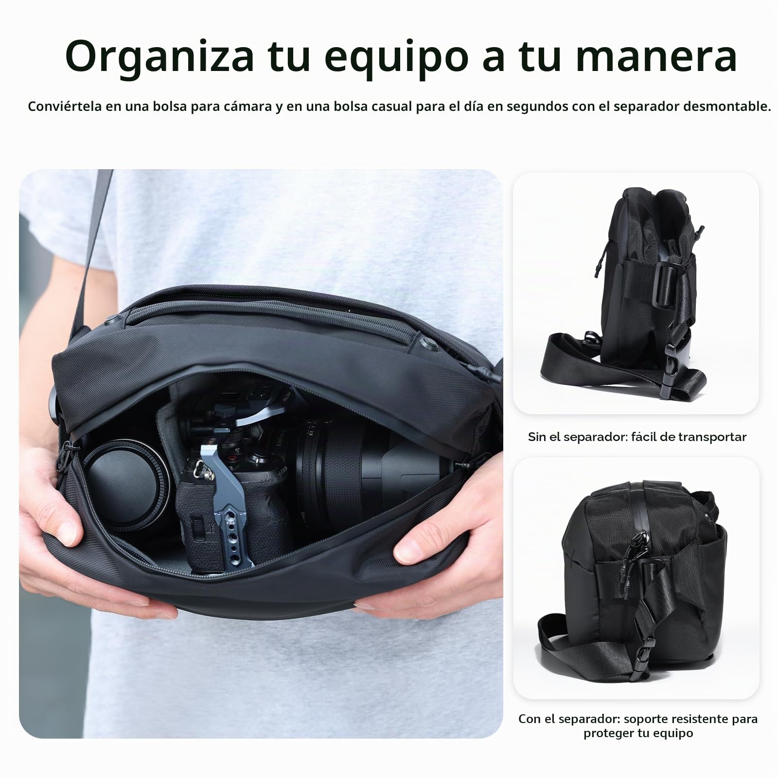 ULANZI Bolsa Funda Cámara Réflex 10L, Negro Bolsa Cámara Fotográfica, Bolsa Bandolera Cámara Impermeable Resistente, Mochila para Cámara Réflex Digital Compatible con SLR/DSLR
