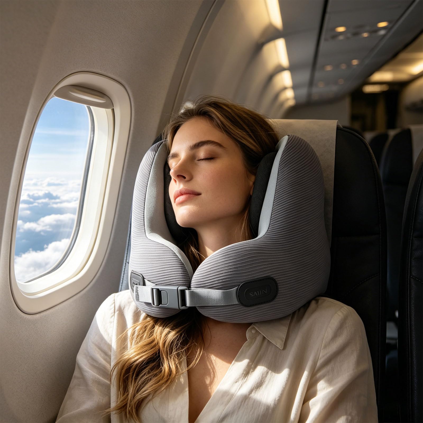 Oreiller de voyage avec protège-oreilles réduisant le son pour le cou en avion, pour soulager la pression