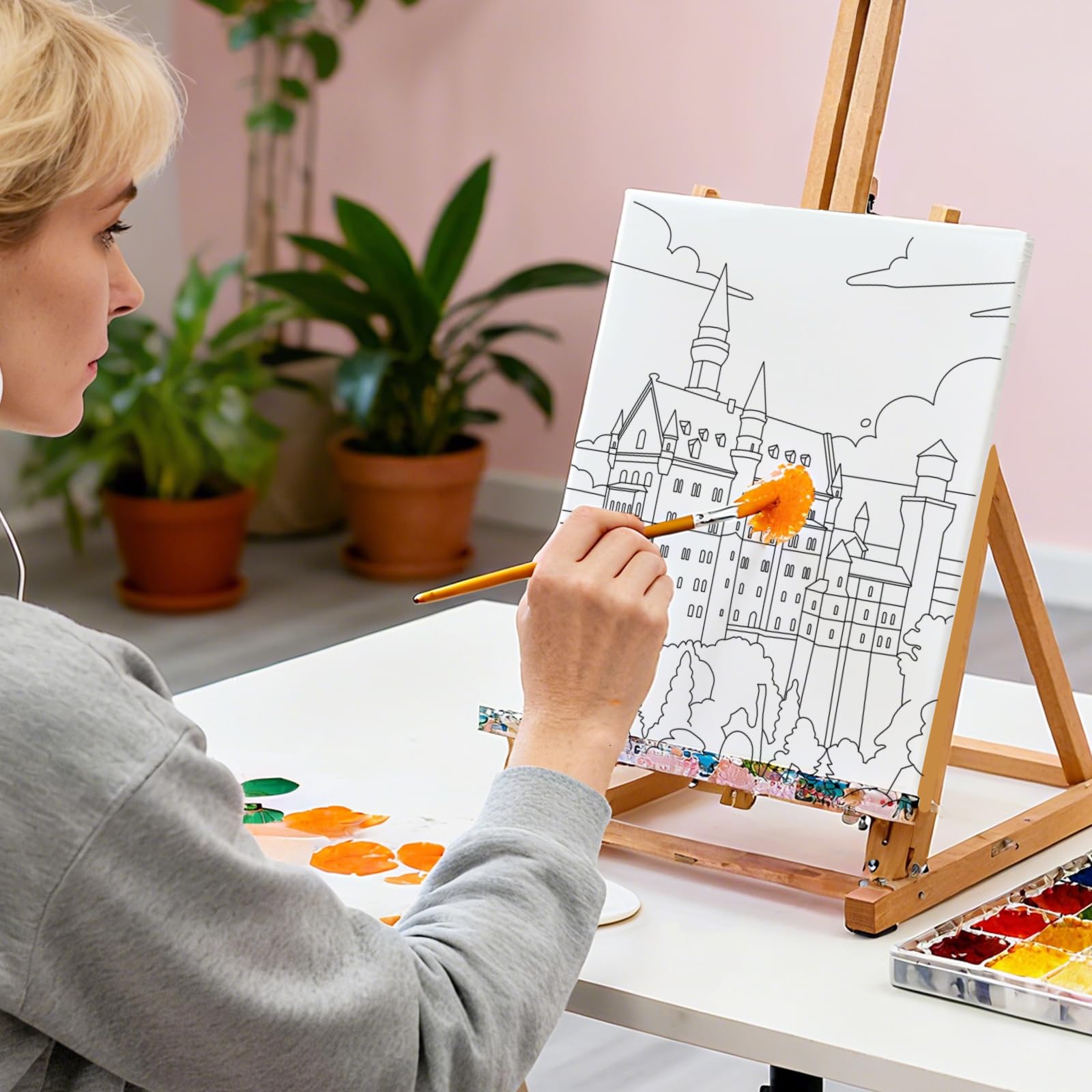 MAYJOYDIY 12 tele pre-disegnate per dipingere attrazioni turistiche, per adulti, 25 x 20 cm, fai da te, per principianti, studenti, regali per feste