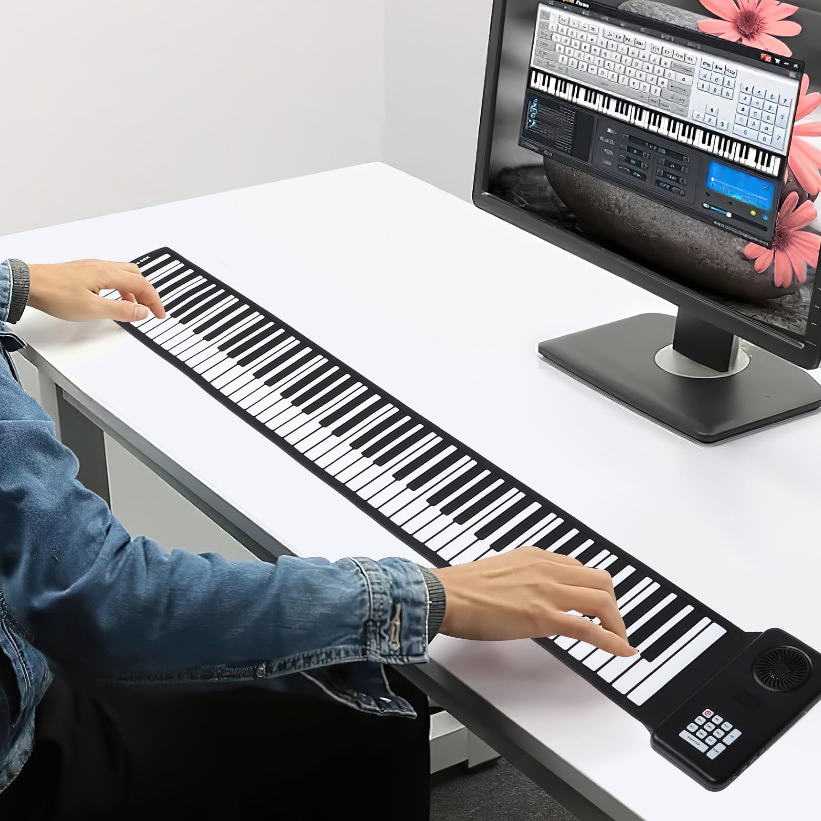MERRYHAPY Pianoforte Nero 88 Tasti Arrotolabile Elettronico in Silicone Tastiera Portatile Alimentata a Batteria e USB per Viaggi e Pratica Musicale