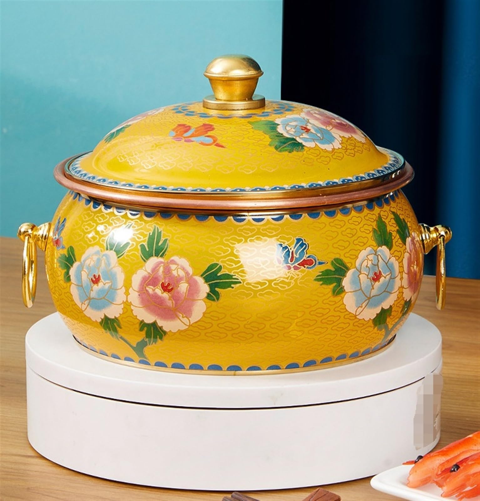 Chiński garnek emaliowany, garnek miedziany, garnek indukcyjny, tradycyjny garnek do duszenia, garnek do zupy, naczynia kuchenne, garnek do gotowania(Żółty2-17 * 13cm