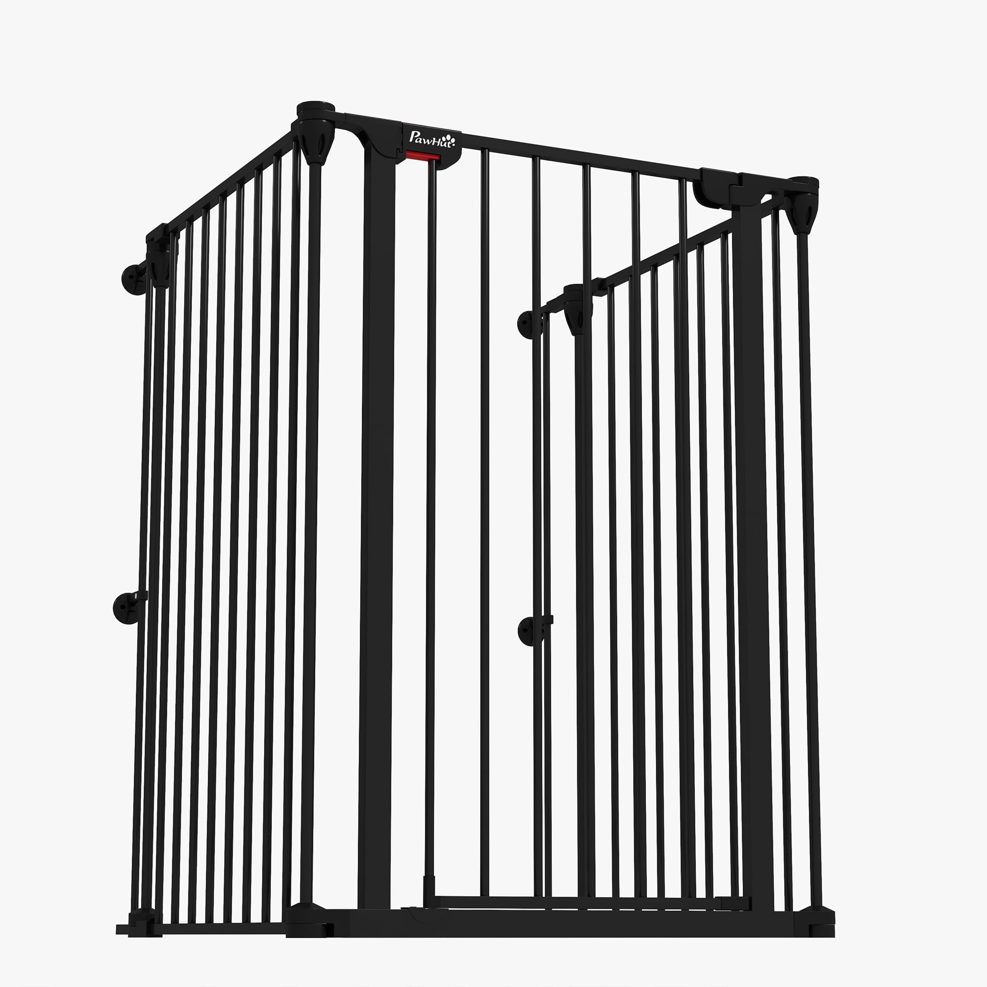 PawHut Cancelletto per Cani 90A cm a 3 Pannelli Pieghevoli con Doppio Sistema di Blocco, Cancelletto di Sicurezza in Acciaio e Plastica, 206x90cm, Nero