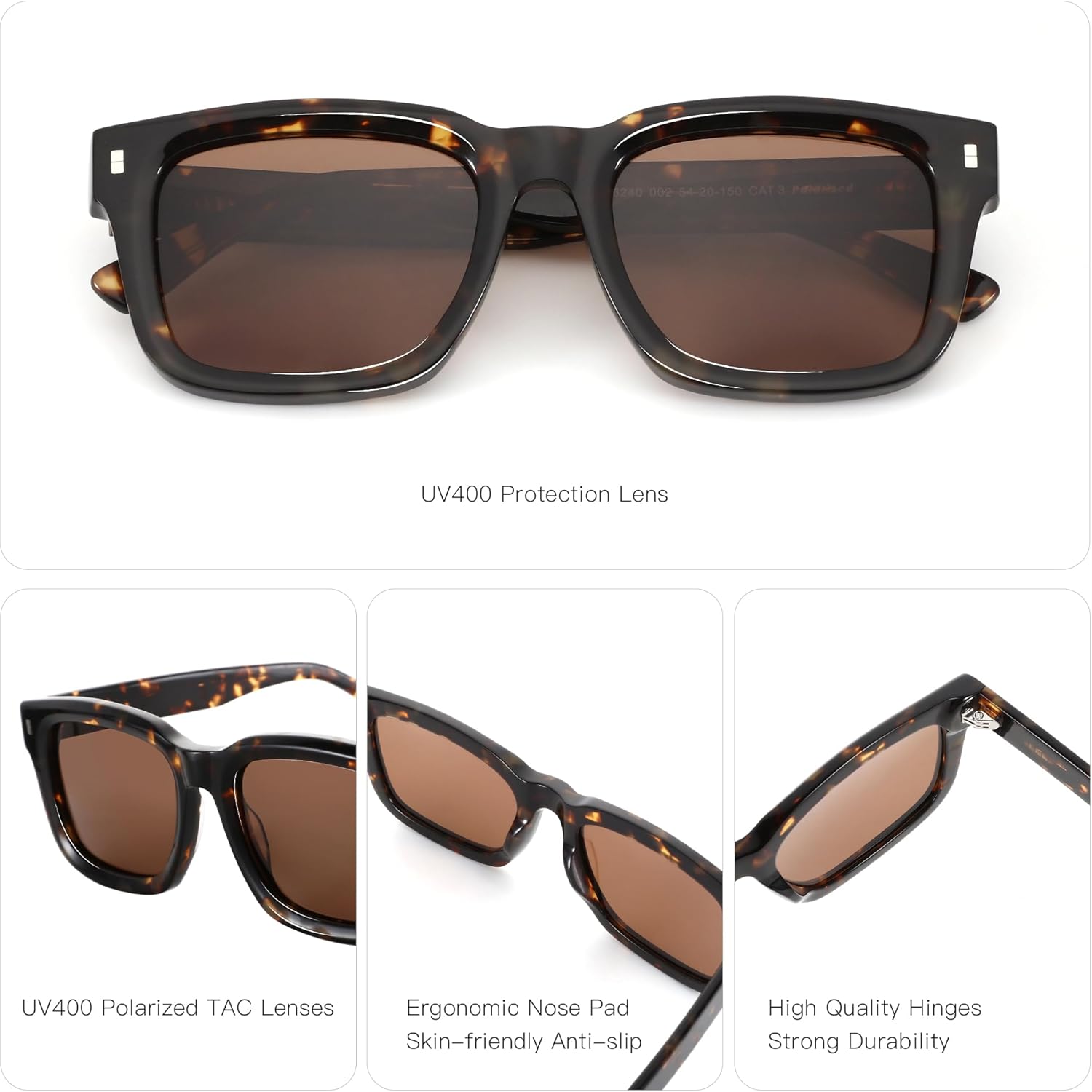 ZENOTTIC Polarized Sunglasses for Men Square: Classic Sun Glasses 100% UV Protection for Women - Large Unisex Designer Shades - Image 3