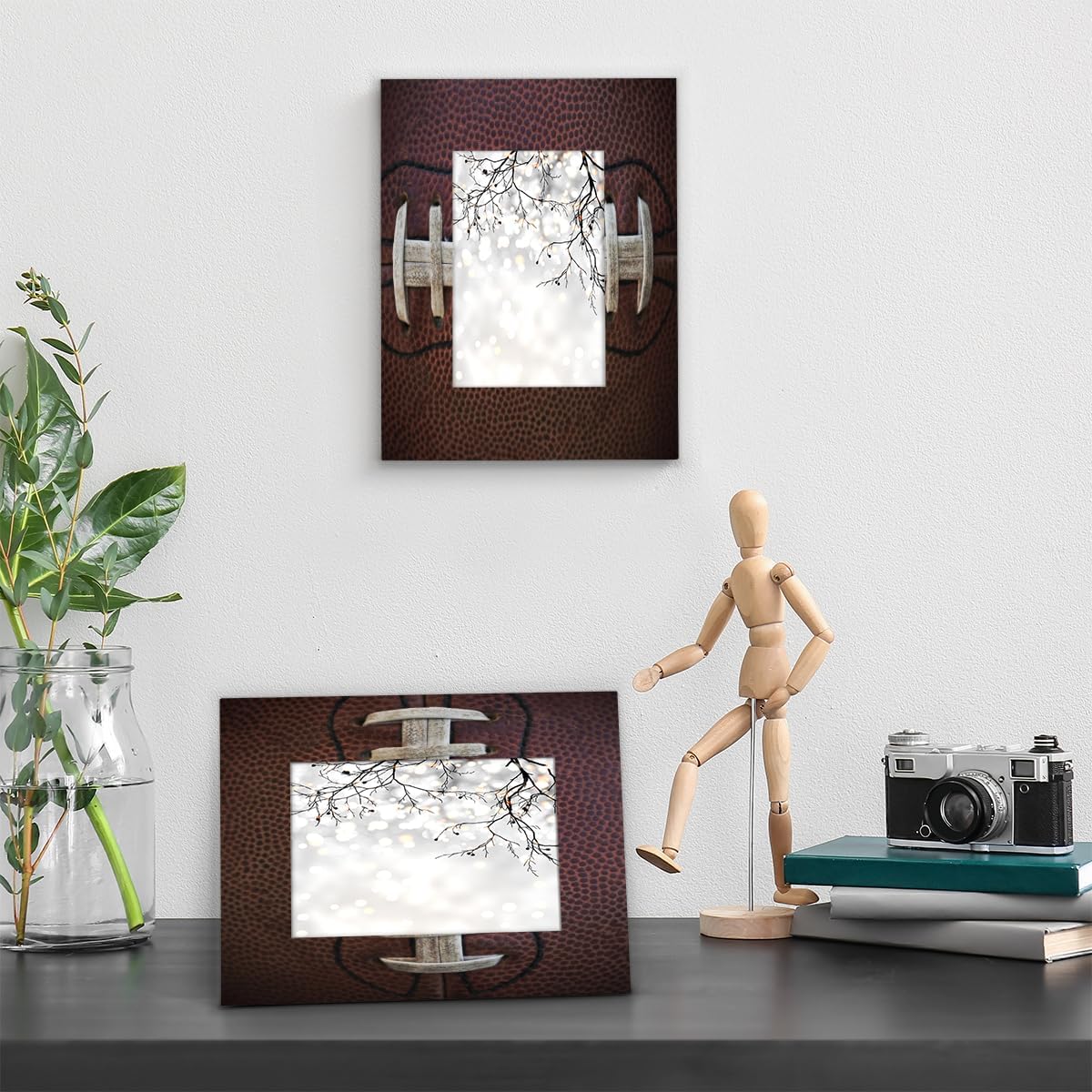 5x7 Picture Frame Vintage Football Lace Home Gallery Wall Tabletop Decor with Stand Hanging Hook for Photos Certificate Poster Collage Display-American Football Frame