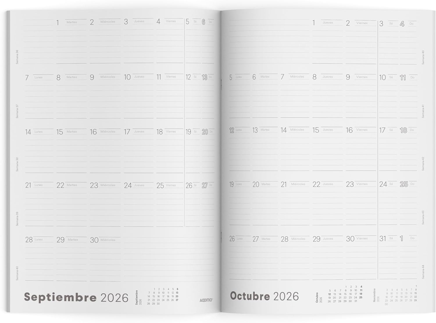 ADDITIO - G Agenda for Teachers | Monthly Planner | 16 Months | Notes | Size 19.5 x 28.5 cm | Spanish | Turquoise Blue | Olive Green