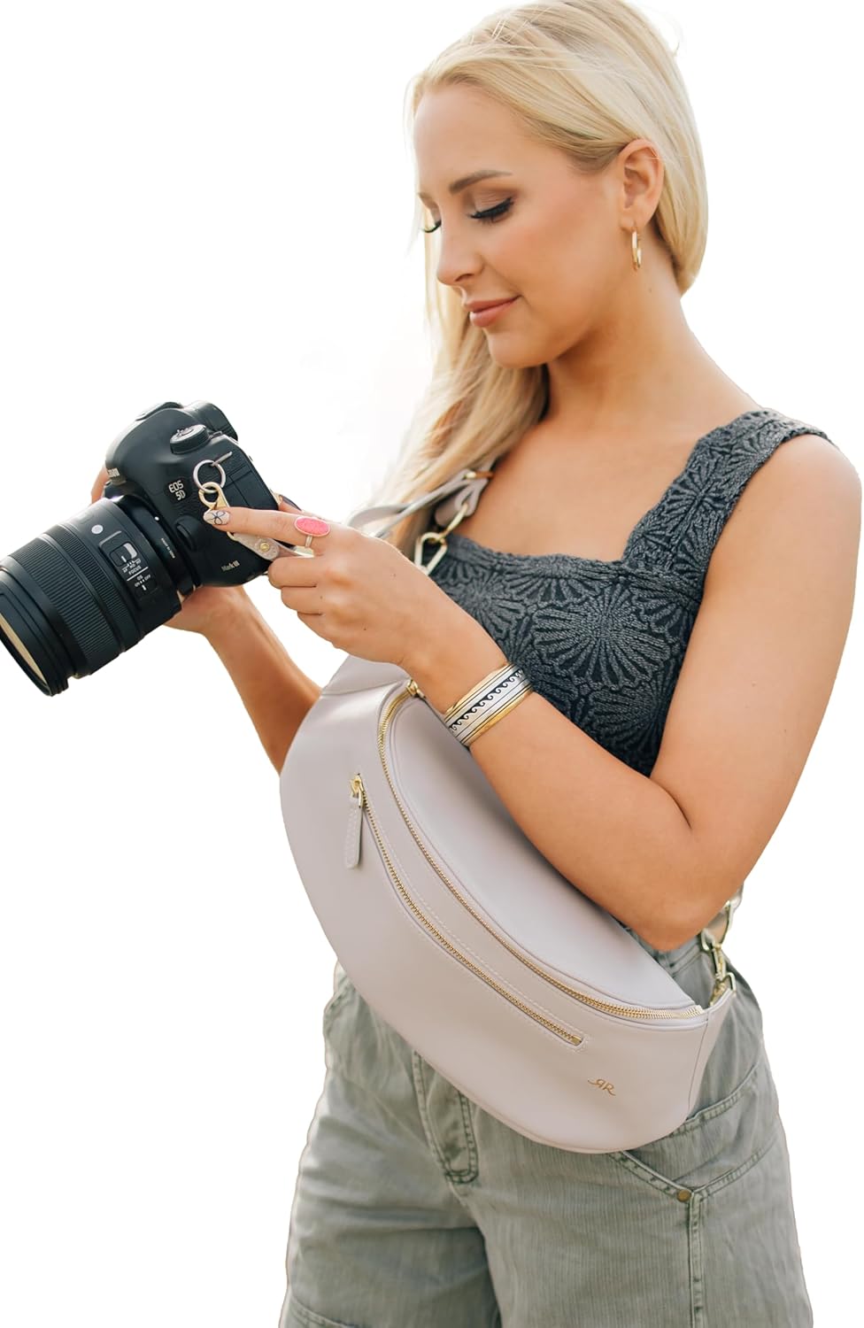 The Sidekick Camera Bag – Compact, Vegan Leather, Hands-Free Crossbody with Protective Suede Interior, Gray