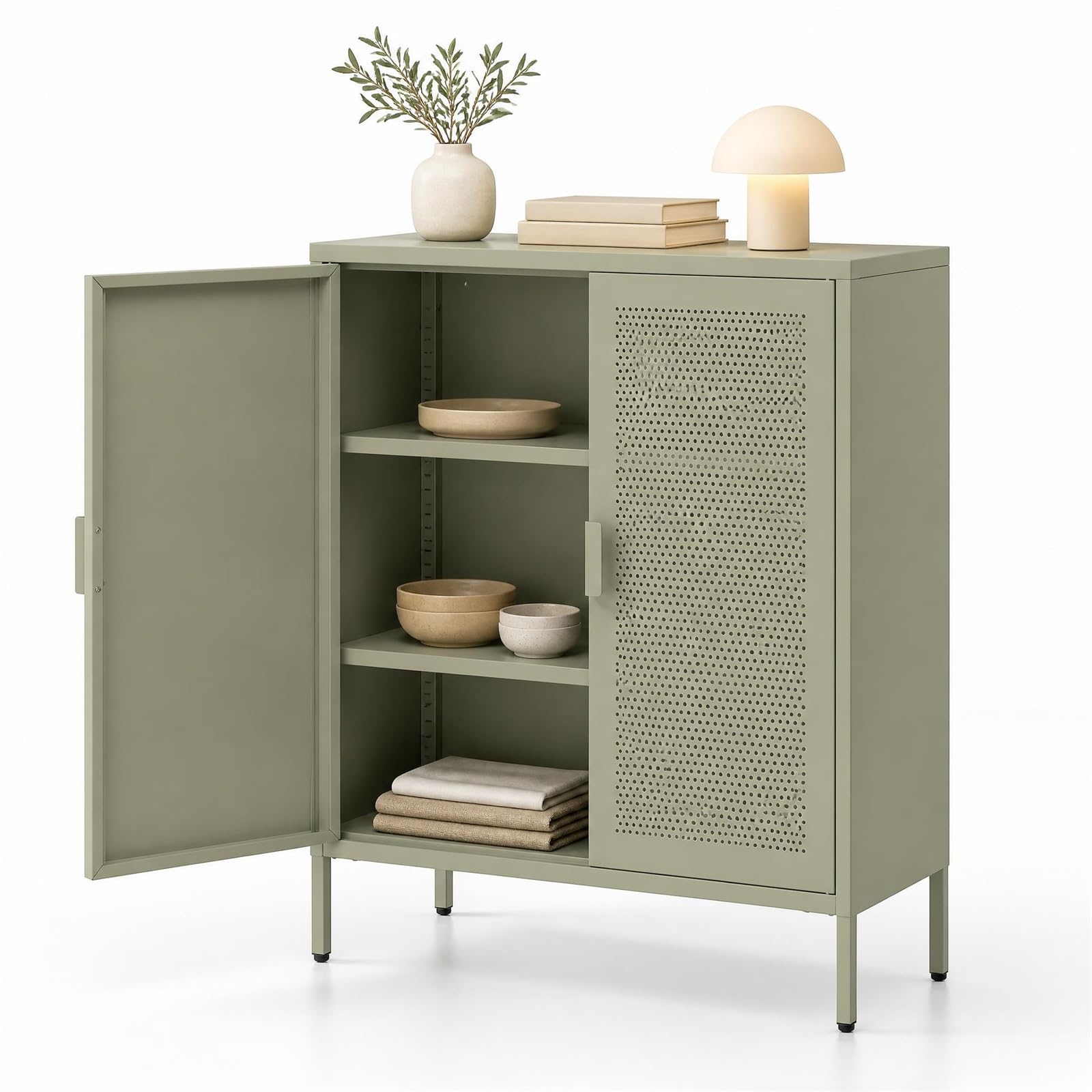 GIANTEX Credenza Cucina Moderna, Madia Multiuso in Metallo, Verde Chiaro