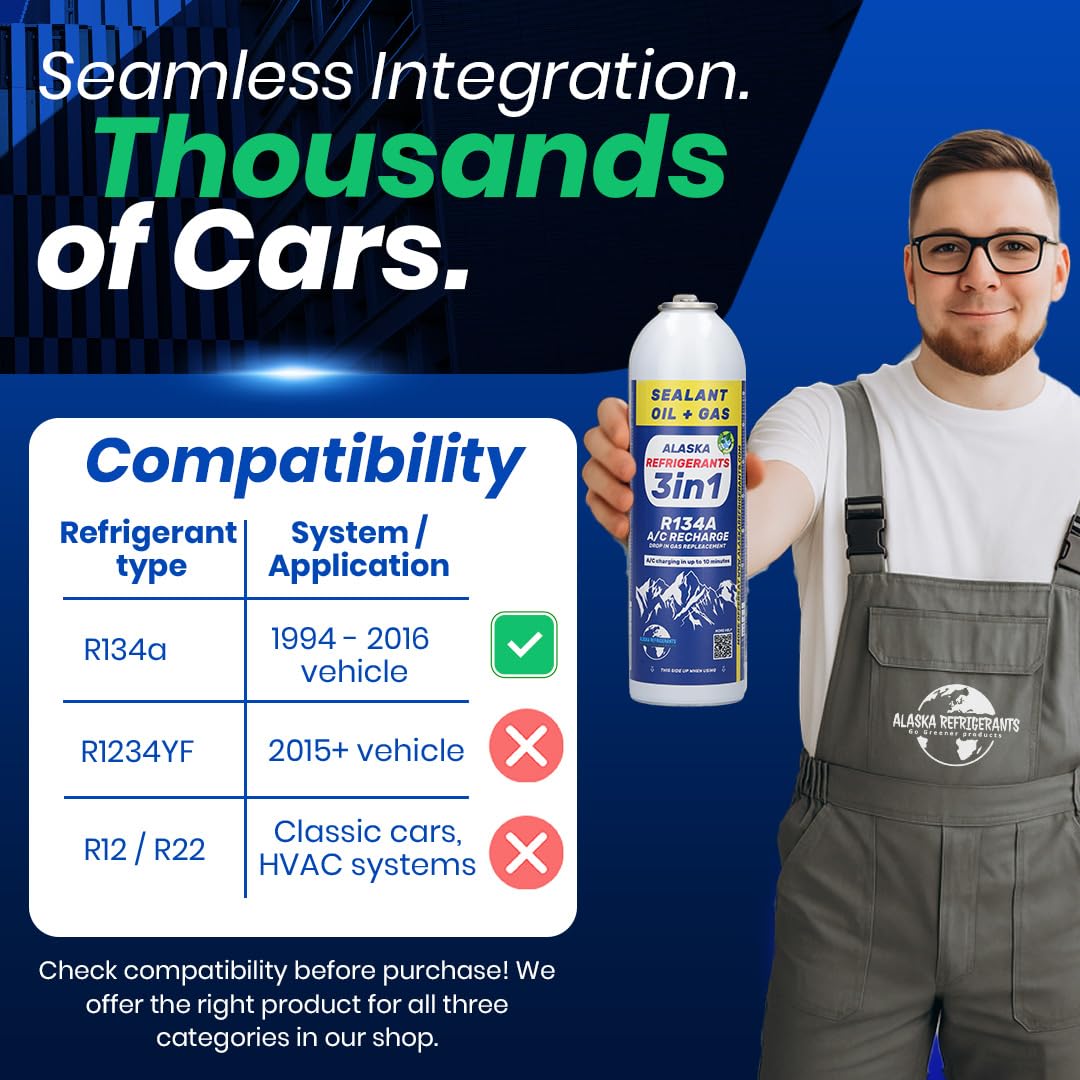 Alaska Refrigerants 3in1 R134a Ersatzkältemittel mit PAG 100 Öl und Dichtmittel + R134a Ersatzkältemittel - 2