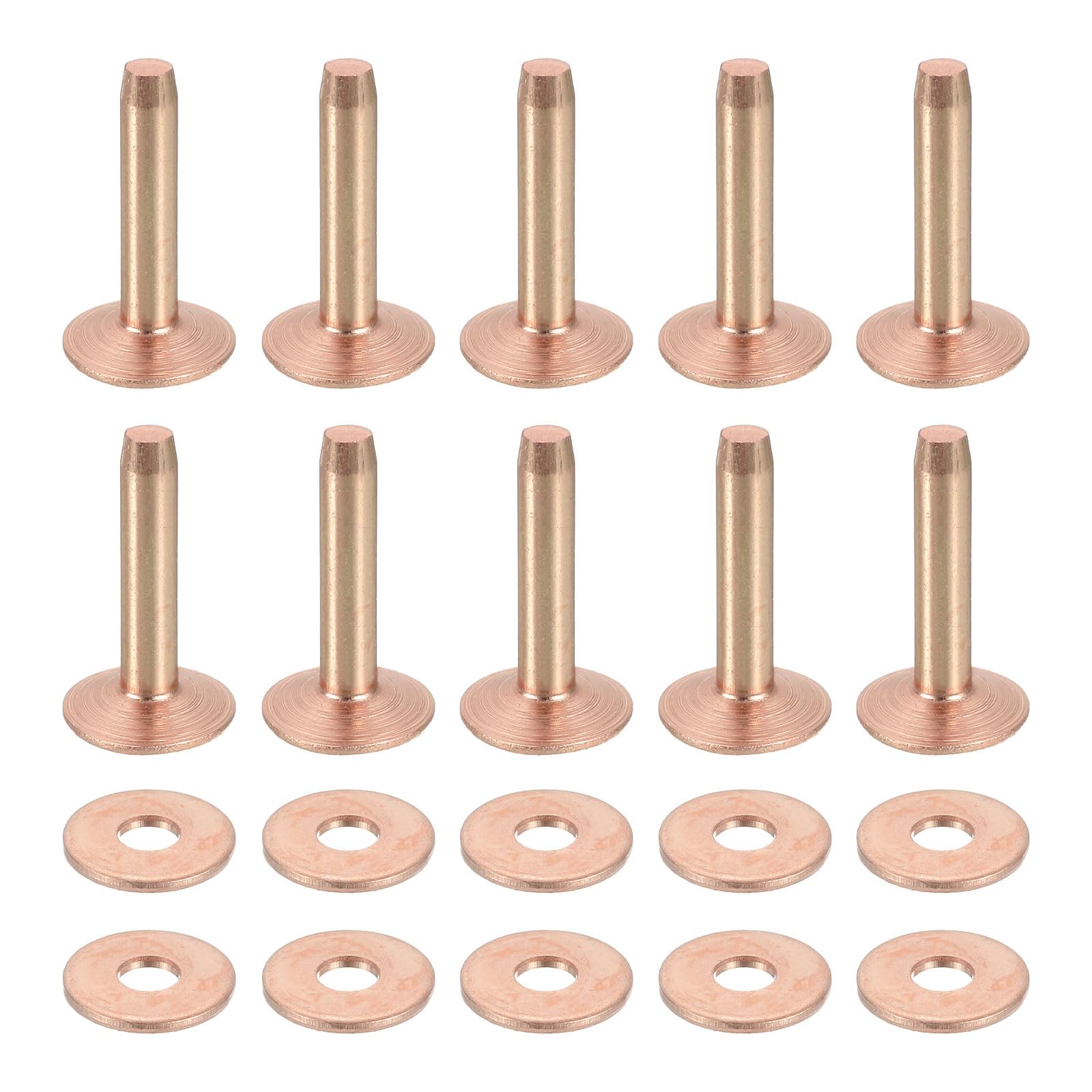 QUARKZMAN 50 Juegos De Remaches Y Arandelas De Cobre, 12x4x19mm Remaches De Cobre Sólidos Para Suministros De Manualidades De Cuero DIY, Tono Cobre