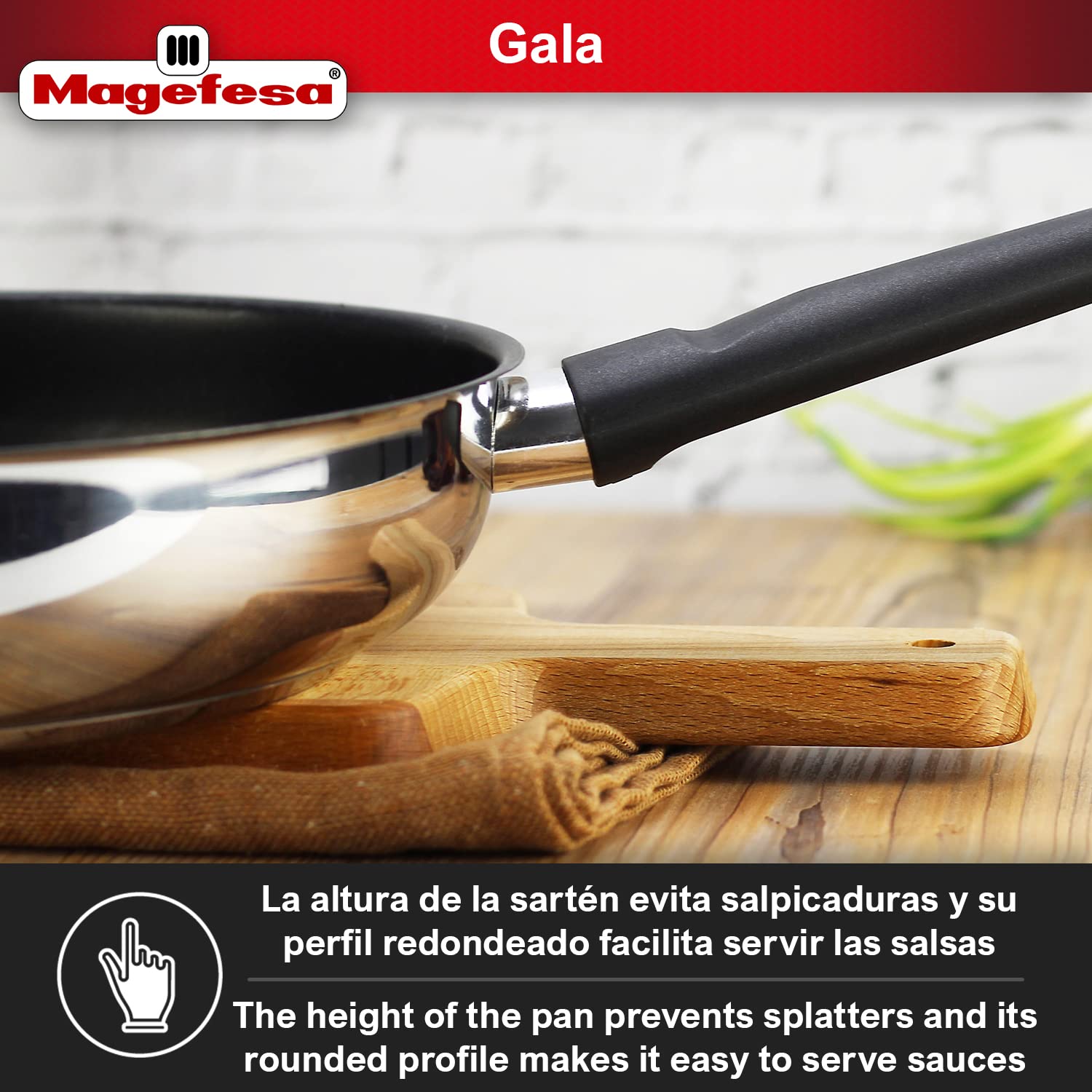 MAGEFESA Deep Gala - Sarten de 28cm, Acero Inoxidable, Libre de PFOA y Metales Pesados, Antiadherente Efecto Piedra, Todas las Cocinas, Inducción