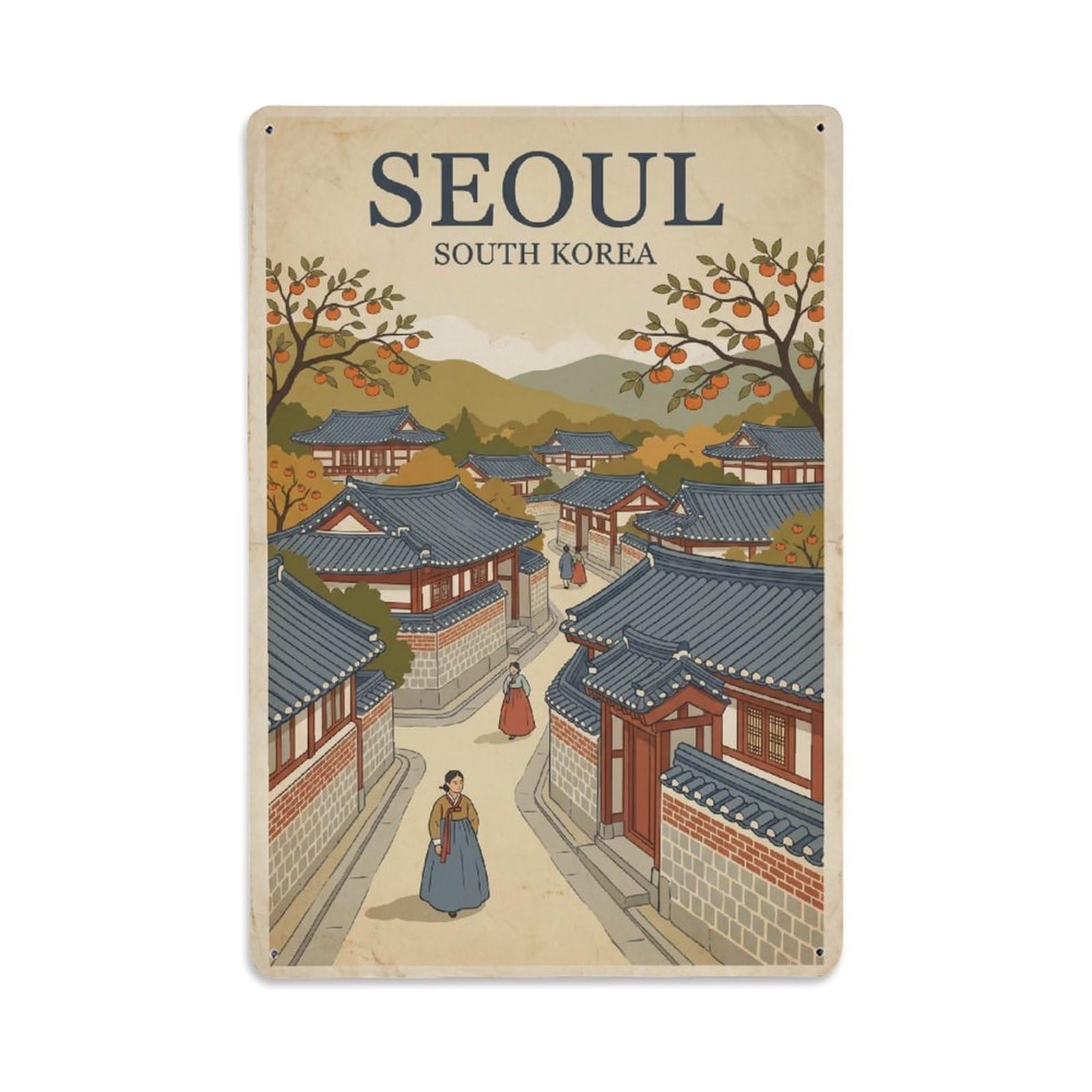Metal Tin Sign Vintage Travel Seoul Korea Traditional
