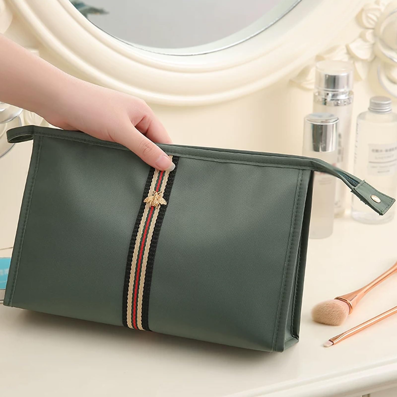 Bustina Portatutto Donna Pochette da Borsa Cosmetica in Tela Trousse Trucchi, Comoda Maniglia, Facile da Trasportare, Design Impermeabile per la Cura Della Pelle e Altri Prodotti(Pink)