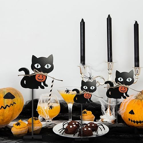 Miniatura 5 de 3 piezas de decoración de mesa de pie de Halloween, bandeja escalonada de madera, decoración de escritorio, fantasma, gato, murciélago, centro de
