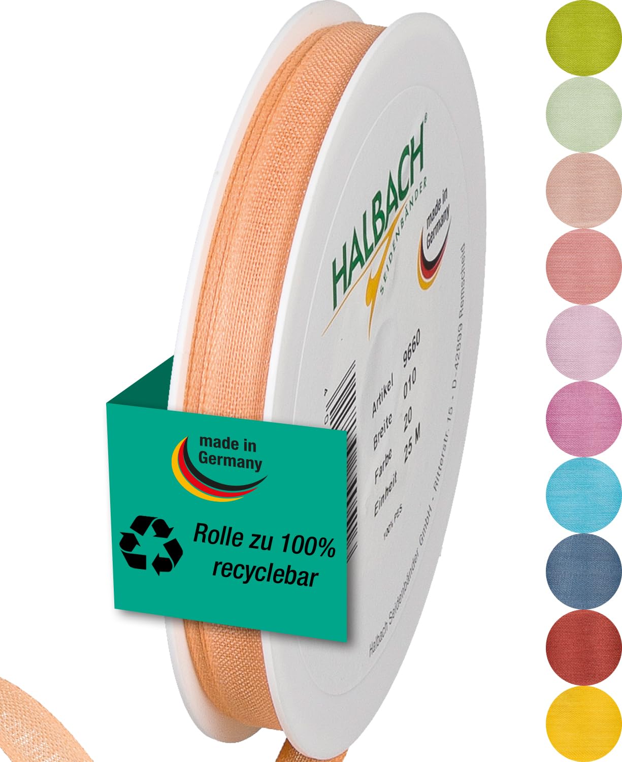 Halbach Seidenbänder Gift Ribbon Width 10 mm Length 25 m Ribbon Made in Germany Gift Ribbons in a Variety of Colours and Widths Perfect for Packaging and Decorating Colour: Apricot