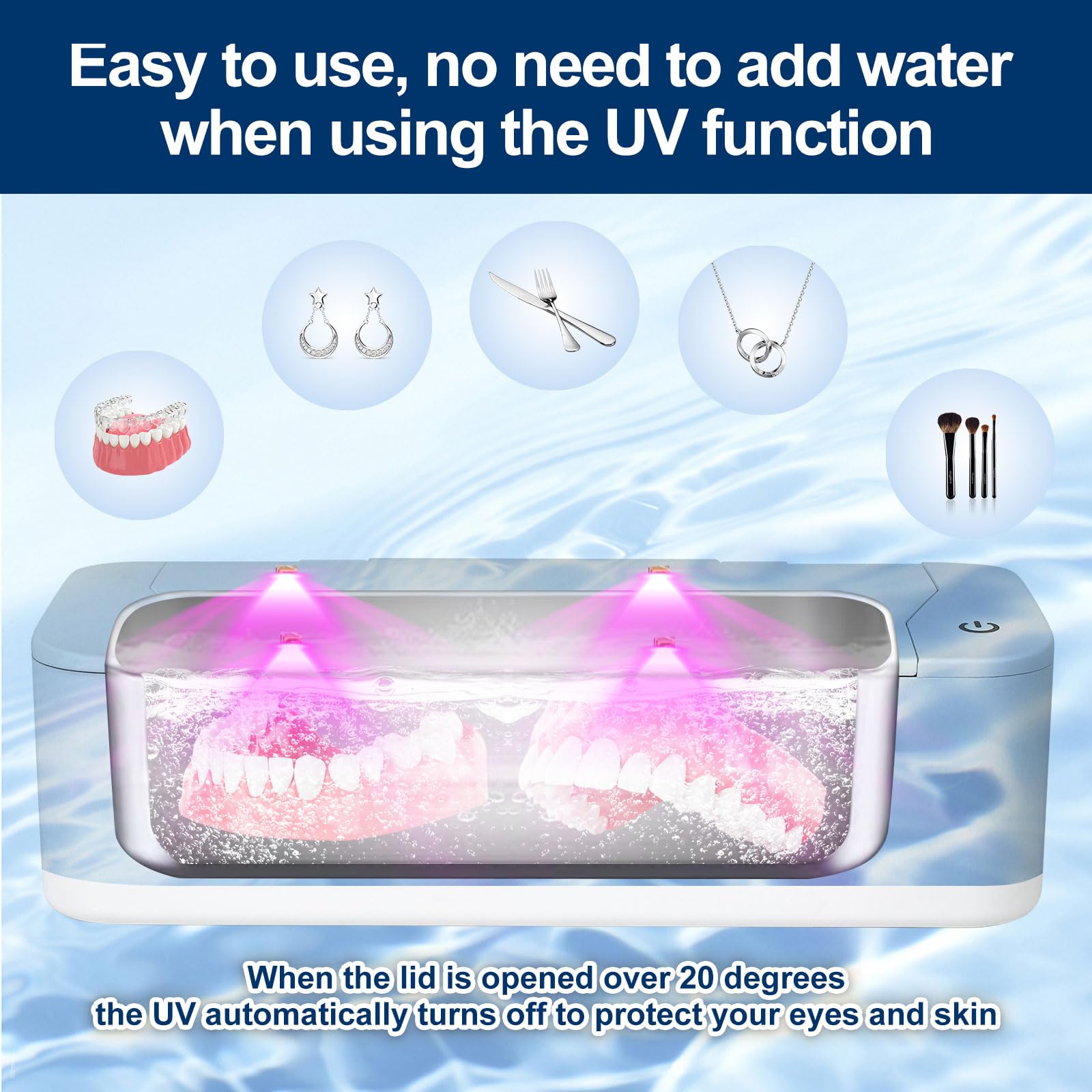 Hapehapy Ultrasonic Jewelry Cleaner 17oz(500ML) 48KHz, Sonic Jewelry Cleaner with UV, Ultrasonic Cleaner Machine for Jewelry, Glasses, Phone, Makeup Brush, Dentures (QXI-13-01B)