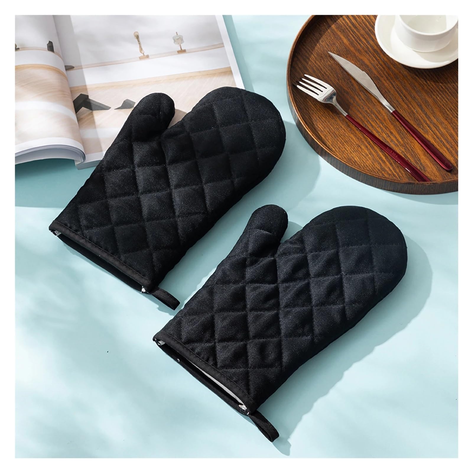 MRKU Backhandschuhe, Ofenhandschuhe, mikrowellengeeignet, hitzebeständiges Polyester, Küchenhelfer, Backformen und Grillutensilien