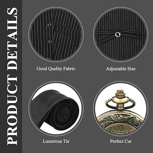 Miniatura 2 de PLULON Disfraz de los años 20 para hombre, chaleco de gángster de Gatsby, conjunto de accesorios para hombre de los años 20