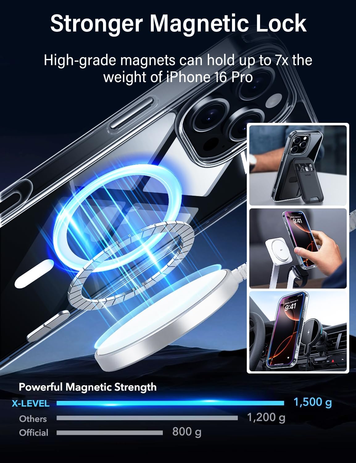 X-level for iPhone 16 Pro Case Clear, Compatible with Magsafe, 9H Tempered Glass Shockproof Back Cover with Soft Edge,Scratch-Resistant, Anti-Yellow Magnetic Bumper Case for iPhone 16 Pro 6.3" - Image 3
