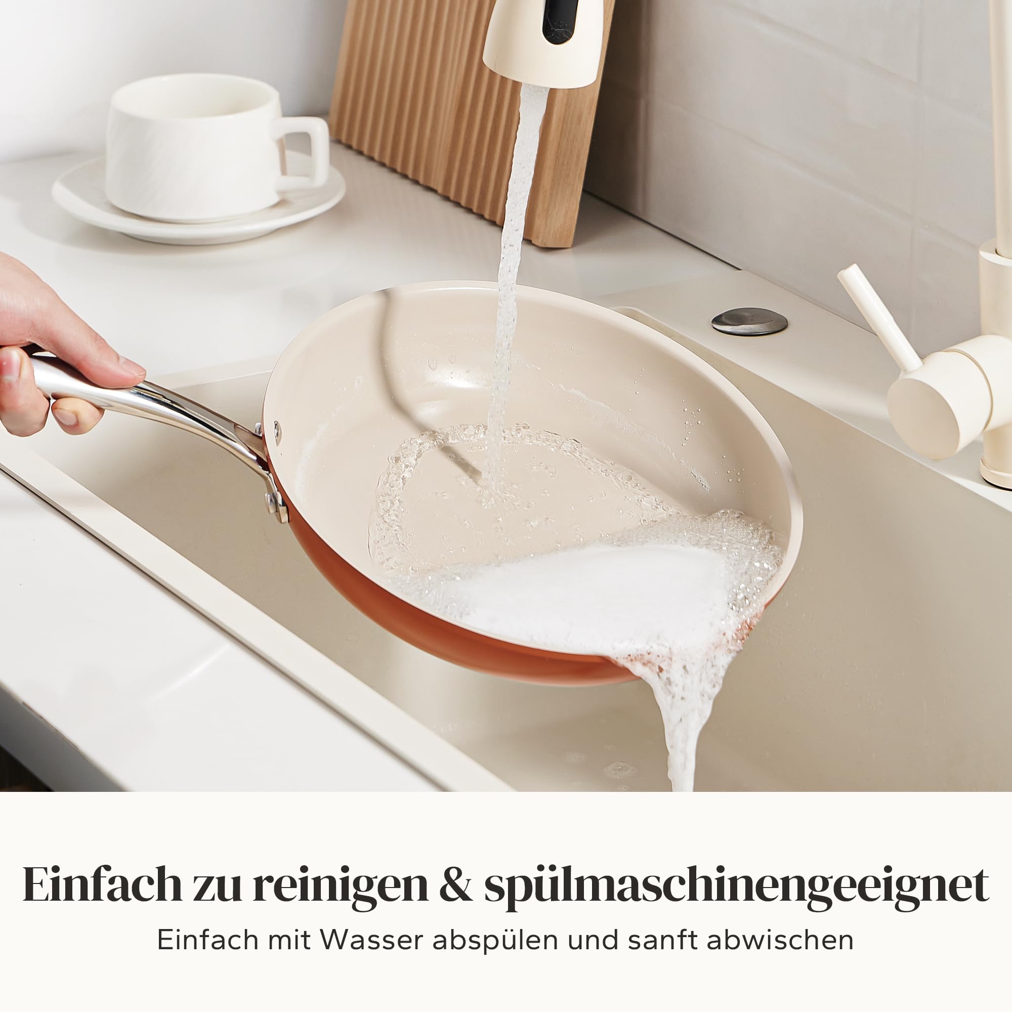 Redchef Padella a induzione da 24 cm, rivestimento antiaderente in ceramica, con manico in acciaio inox, senza PTFE, senza PFOA, senza PFAS, adatta al forno, lavabile in lavastoviglie, arancione