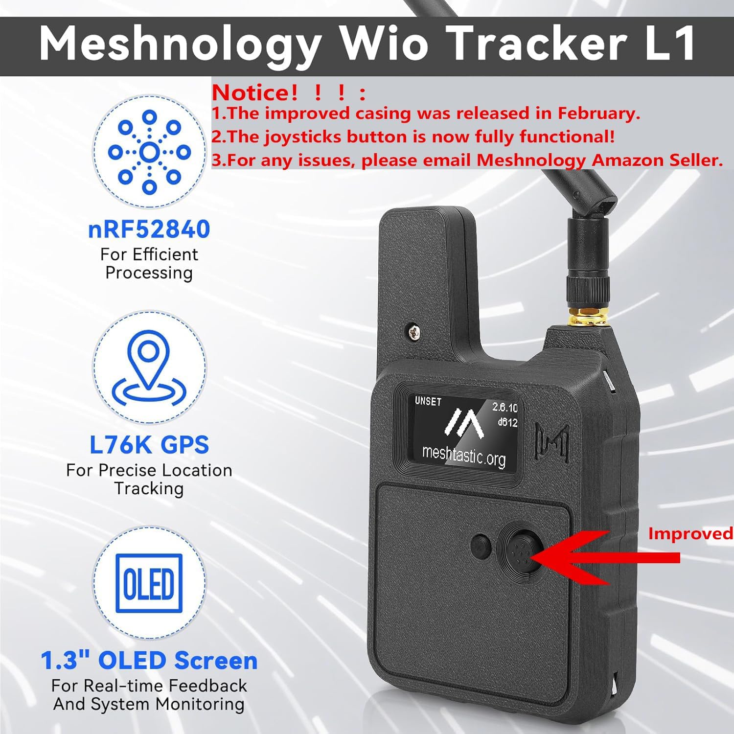 2 Set Wio Tracker L1 Board with 3000mAh Battery & Case Set - SX1262 nRF52840 Kit for Ar duino Meshtastic LoRa, Blue Tooth 5.0, GPS GNSS, 1.3" OLED, Battery Type-C Solar Charge (N37, Black)