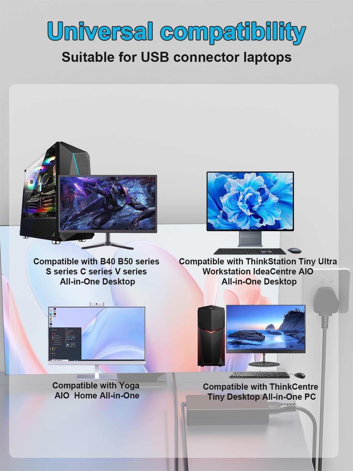 170W Caricatore Compatibile Con Lenovo All-in-One ThinkStation ThinkCentre IdeaCentre AIO Desktop Yoga AIO 7 B40 B50 900 A740 A540 C560 P3 P360 P350 P340 P330 P320 M920x M910x Desktop