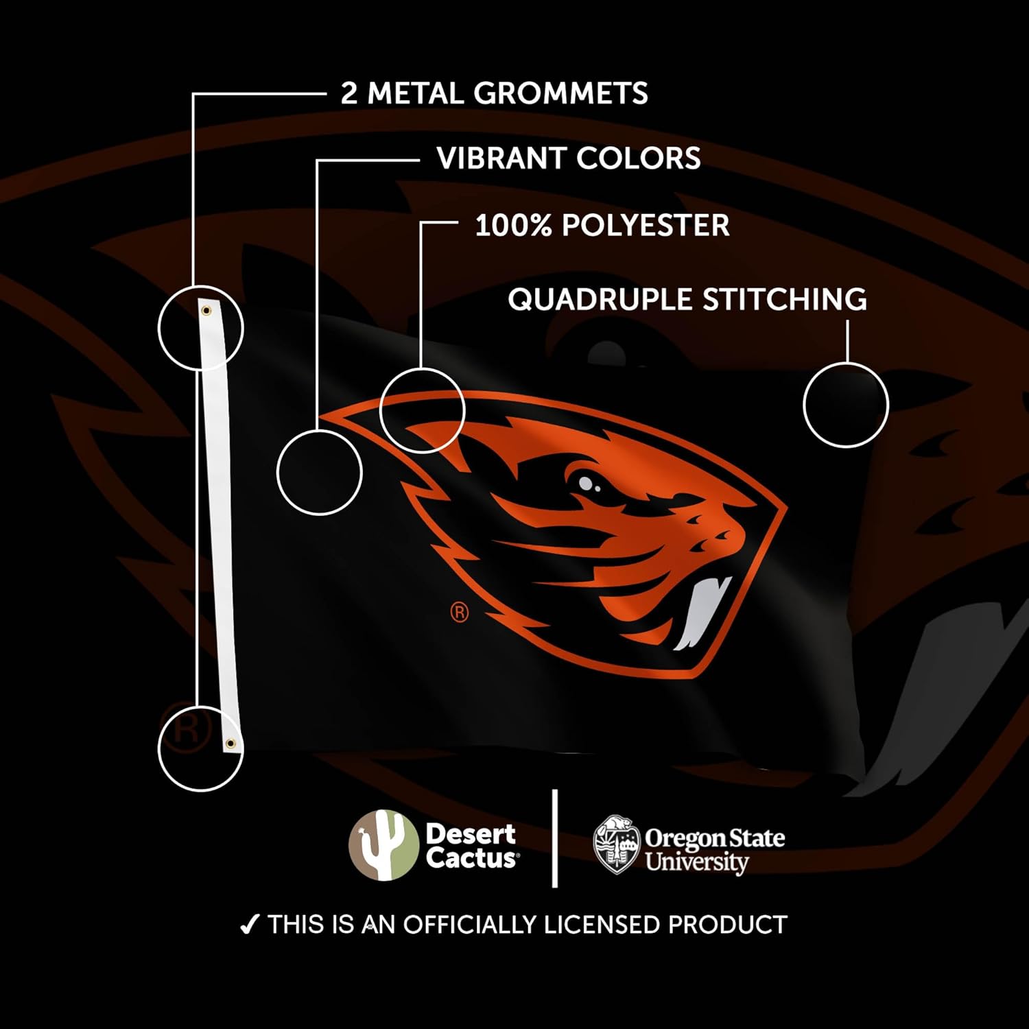 Desert Cactus Oregon State University OSU Flag - 3 x 5 Feet Beavers Banner, Indoor/Outdoor Durable Fabric, 100% Polyester Design (Style 1) - Image 4