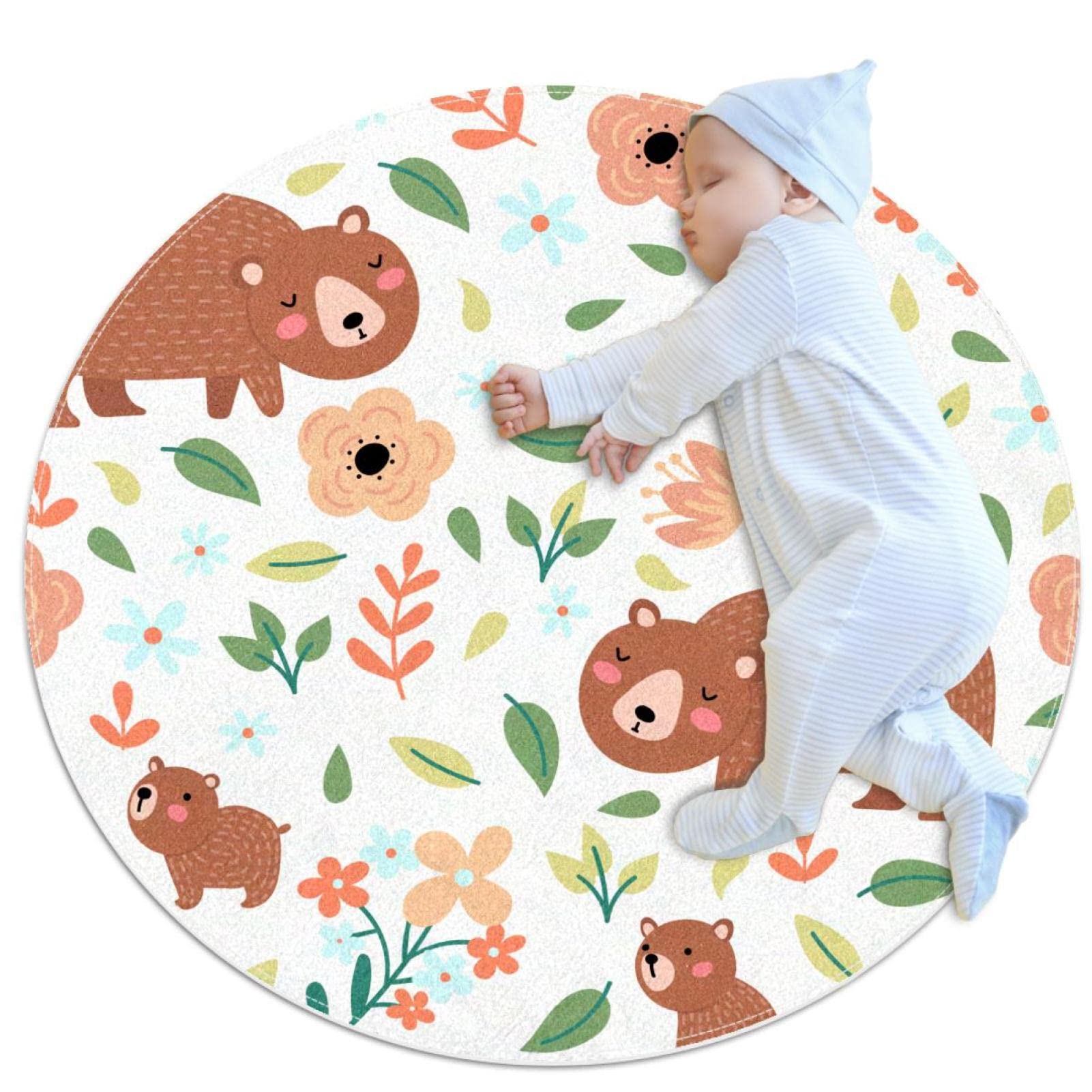 Tapis rond ours floral protégez votre sol de cuisine et entrée 80cm
