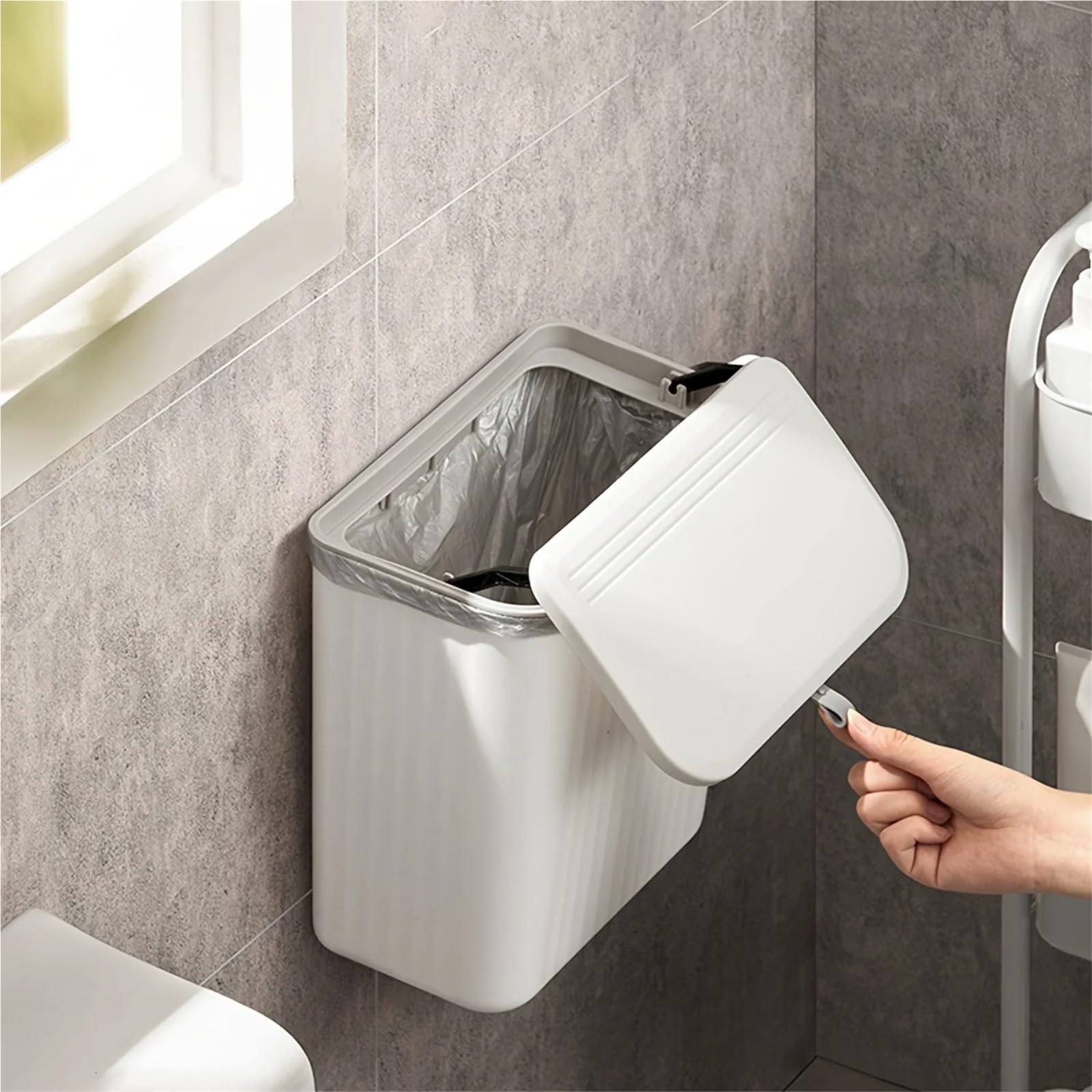 Cestino A Parete Pattumiera da Parete in Plastica, Design Quadrato Salvaspazio, Pattumiera da Bagno 2 in 1 con Porta Carta Igienica(L)