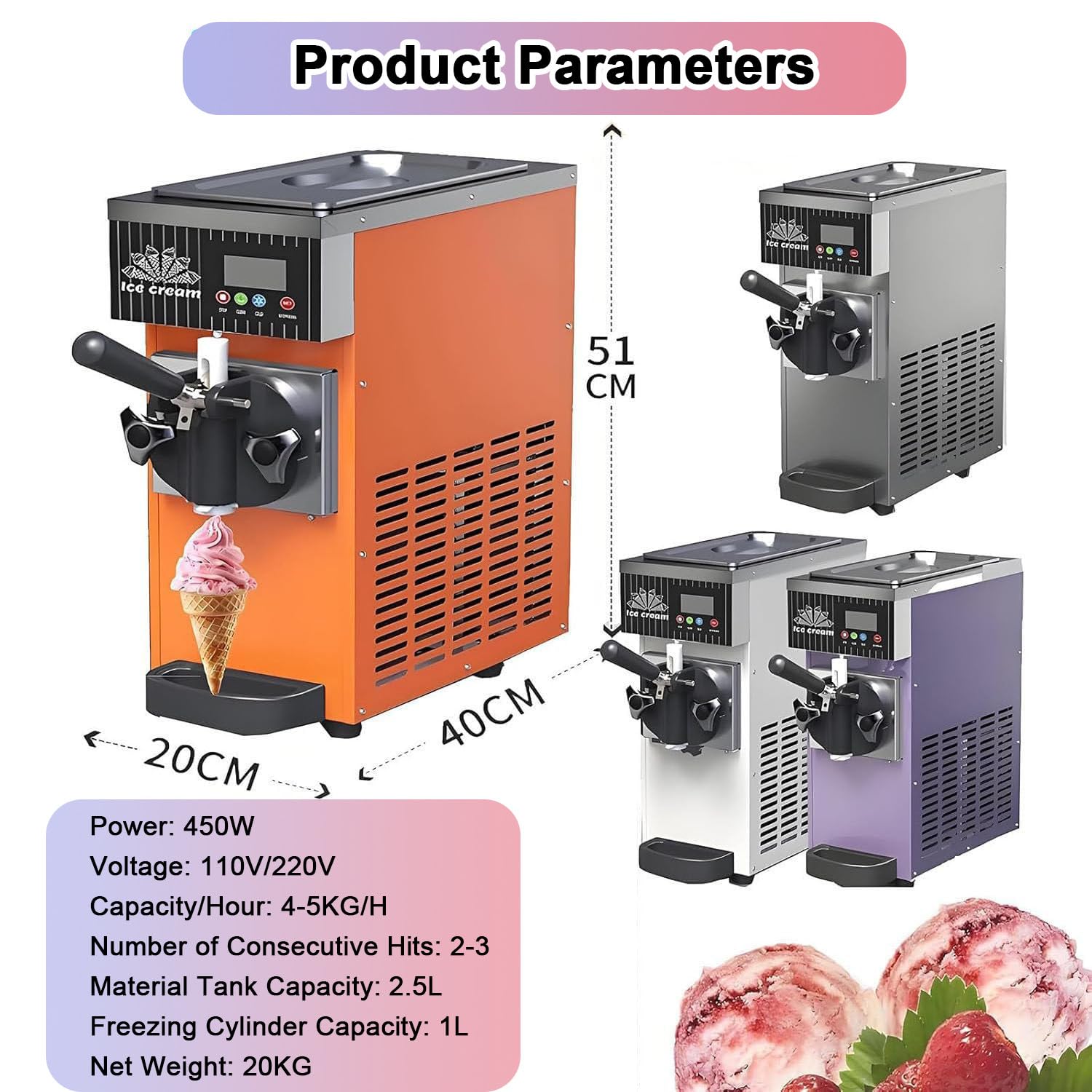 Máquina comercial de helado suave, 4-5 kg/h, máquina de helado de un solo sabor con limpieza automática y preenfriamiento, para restaurantes, tiendas de postres y catering