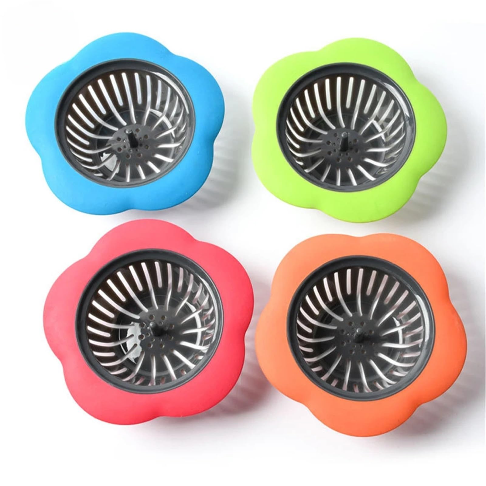 SNGUOQ 4pcs Kitchen Mesh Sink Drain Silicone Strainer Flower Shape Bathroom Hair Filter Fine Hole Trap Waste Screen For Kitchen Sinks And Filters(Mixed-4pcs)