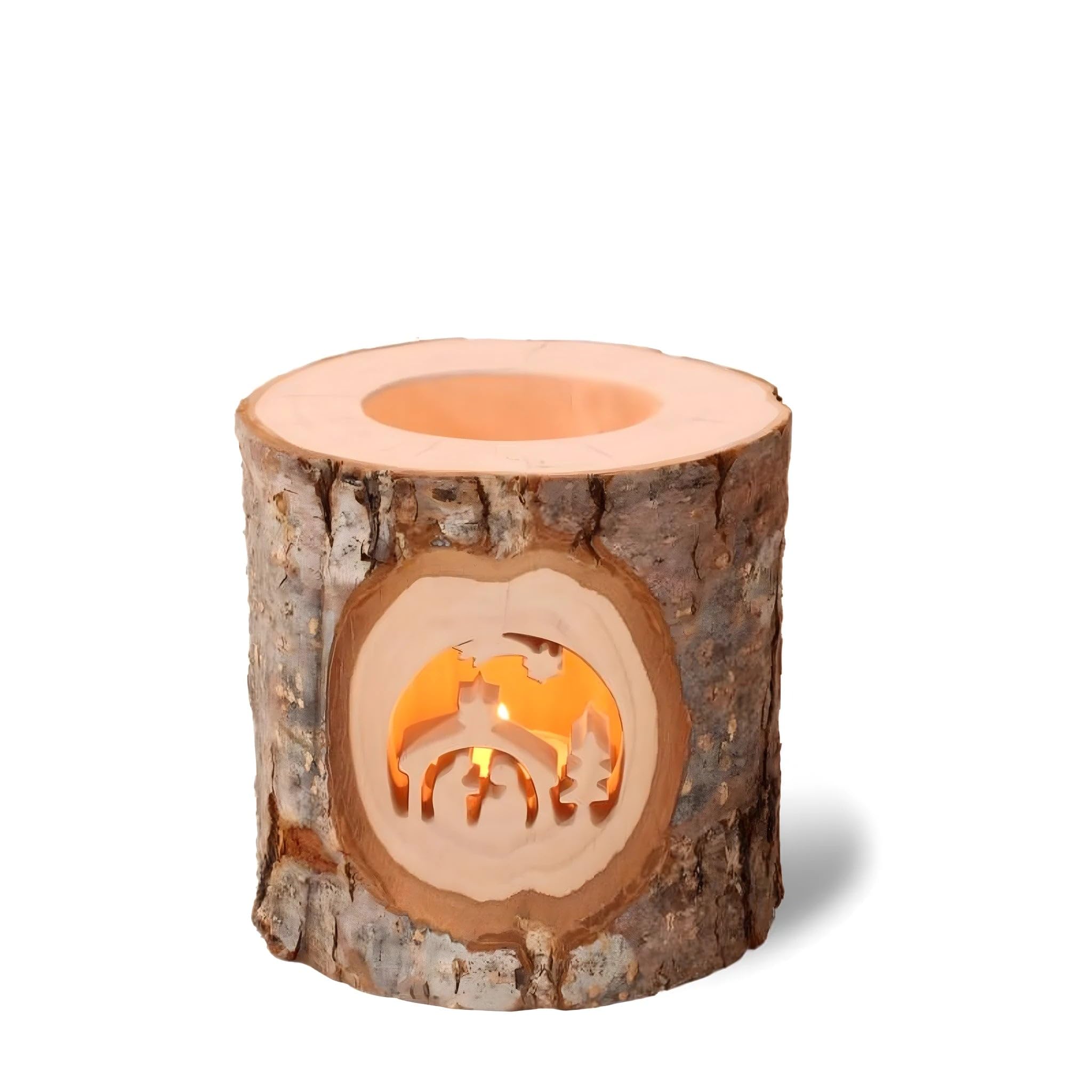 Dolfi Wooden Trunk Candlestick 10 cm | Natural Wood in Val Gardena | Nativity Figure