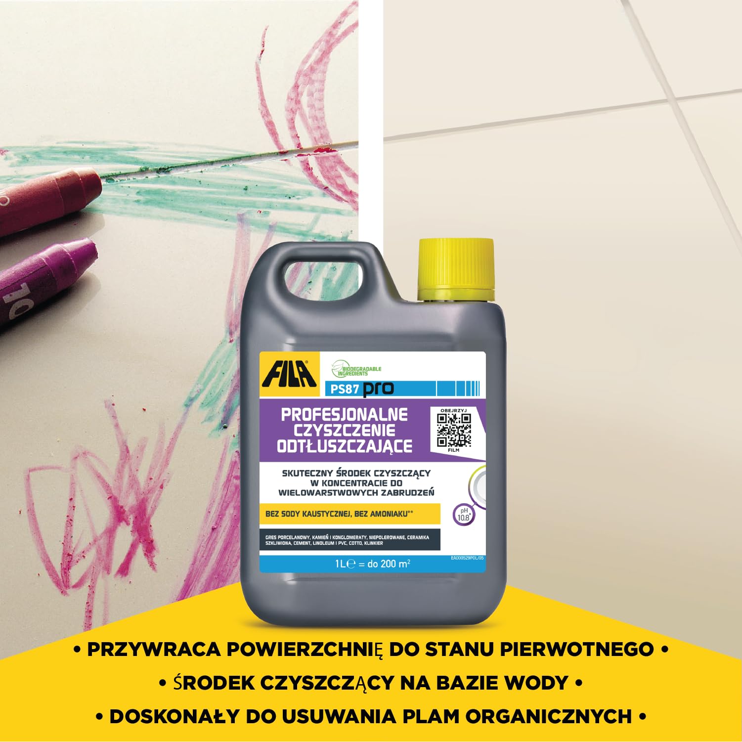 FILA Surface Care Solutions PS87 PRO, Detergent Odtłuszczający I Usuwający Wosk Do Gresu, Kamienia, Terakoty I Betonu, Uniwersalny Odtłuszczacz Do Podłóg, 1 L