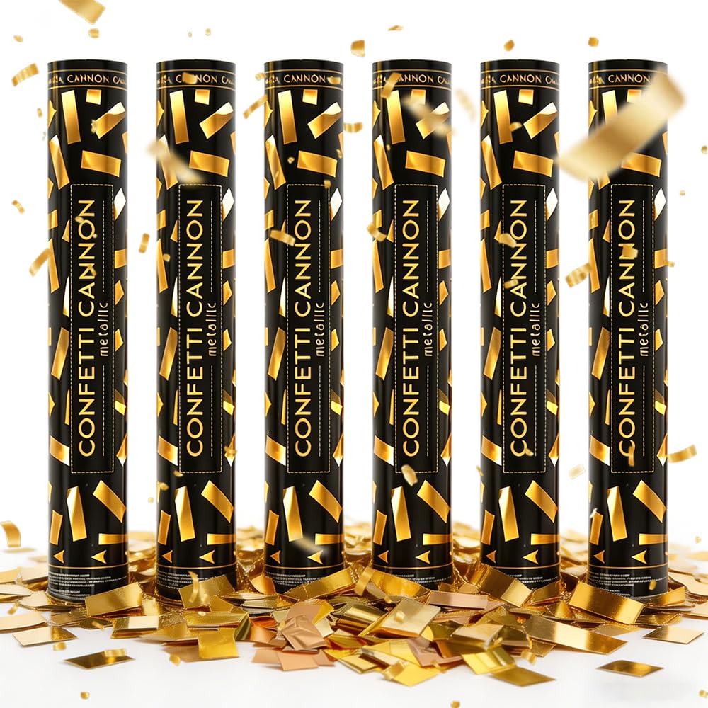 WDKXCN Party Poppers Golden Confetti, 6 Pcs Confetti Cannons Gold, 30cm gold confetti Cannon, C-onfetti Poppers for Wedding, Celebrations, Birthday, Graduation, Anniversary, Party Cannons Supplies