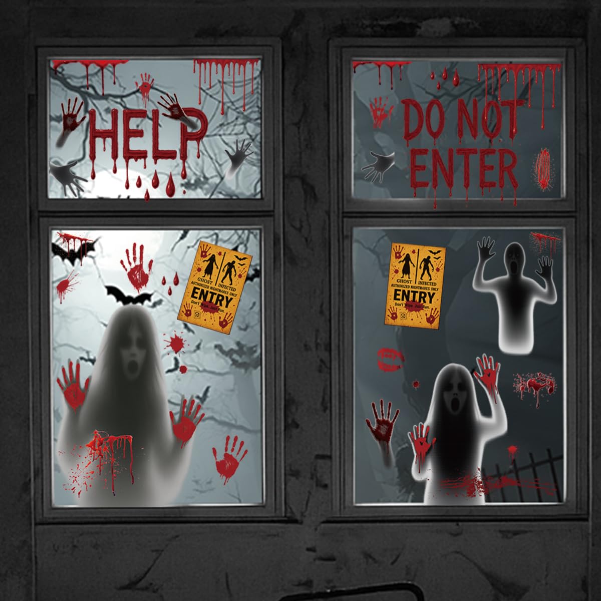 Zindoo Large Size Halloween Window Stickers Bloody Halloween Window Decorations Scary - Image 3