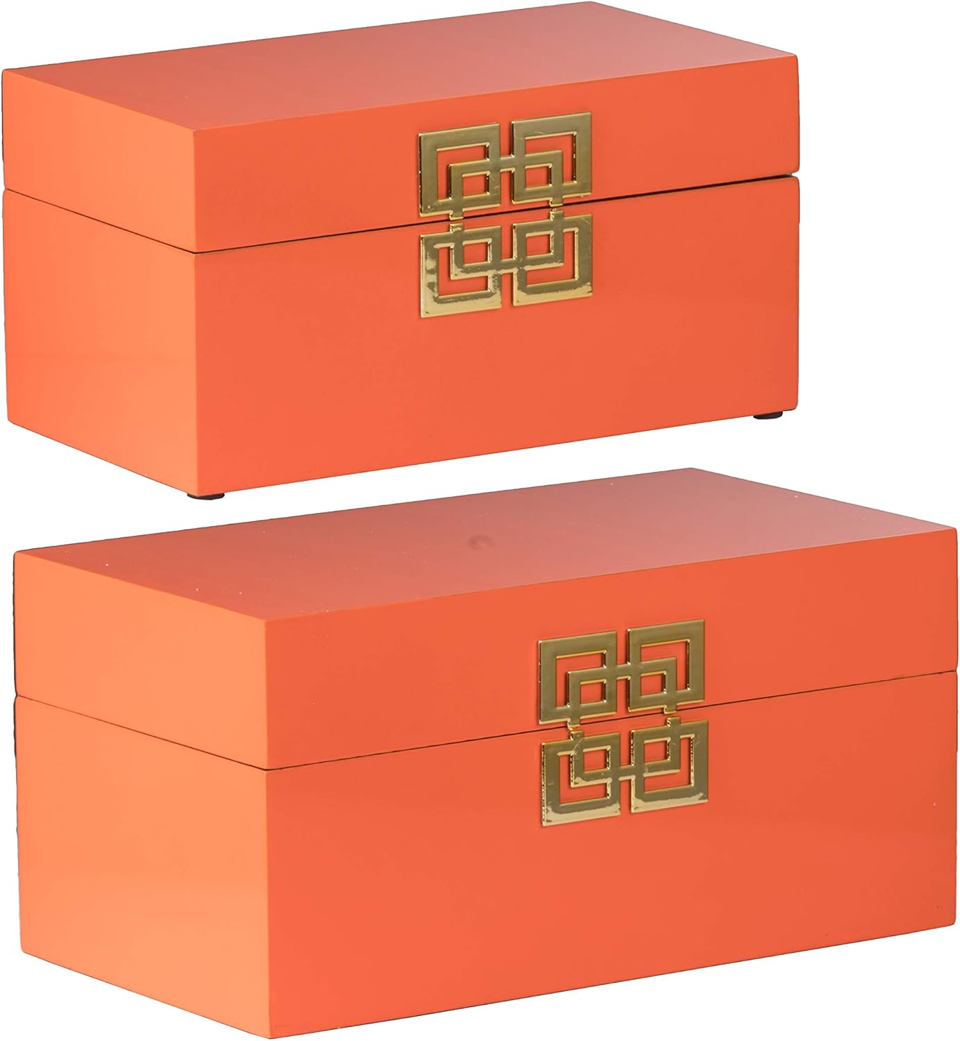 A&B Home Orange Decorative Box, Set of 2, Dimensions: 11.4L x 6.3W x 6H Inches, Gold : Home & Kitchen
