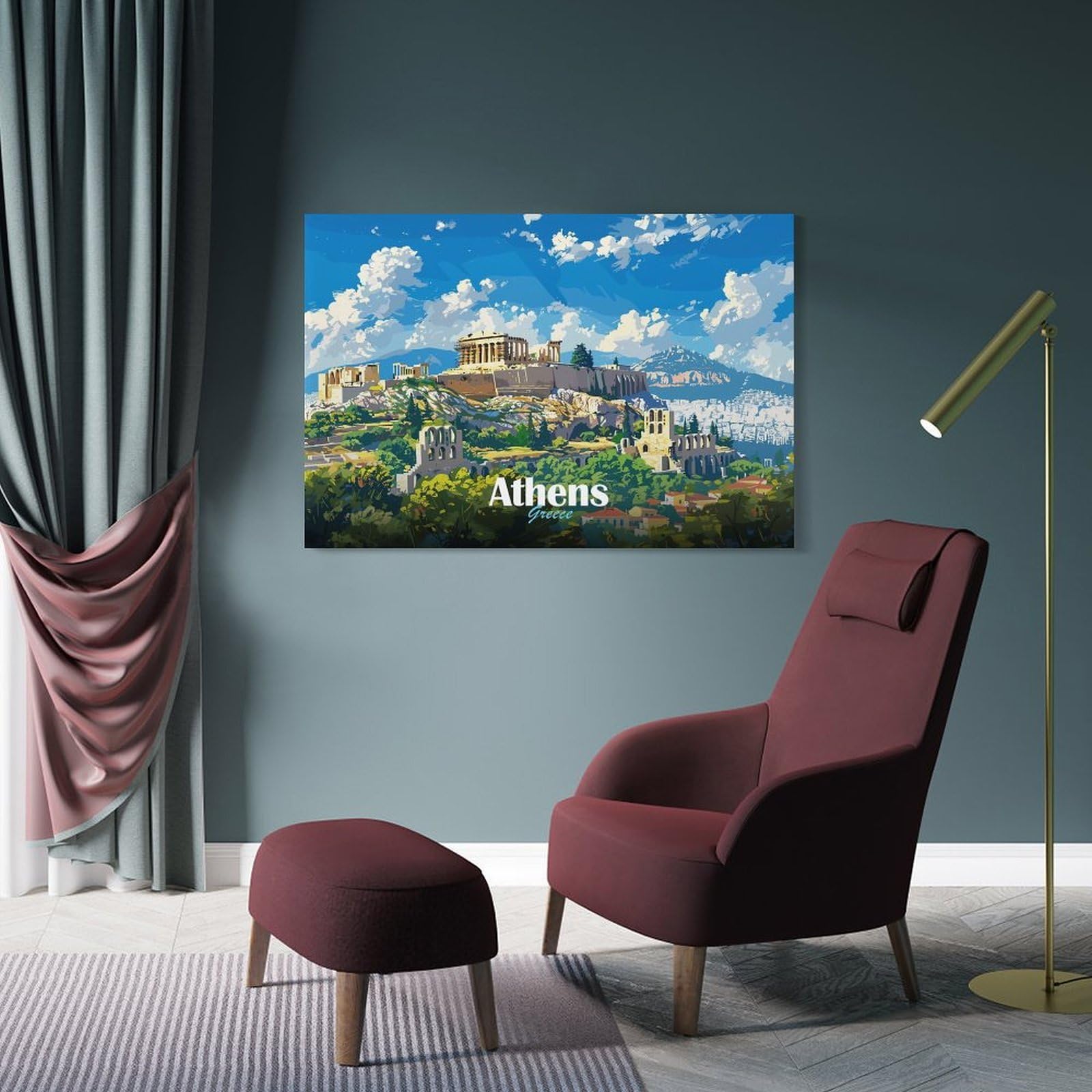 Junmoney Wall Picture Print Athens, Greece Landscape, 24x36inch(60x90cm), for Entryway, Lounge Links Or Small Walls, Home Artwork for First Impressions