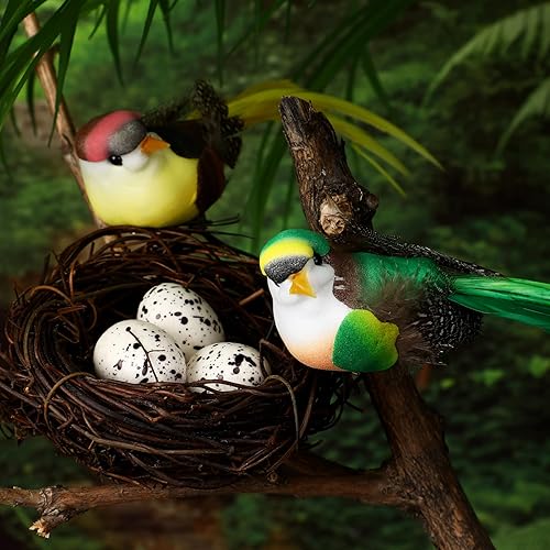 Miniatura 9 de ABOOFAN Aves artificiales, 12 piezas de pájaros artificiales de espuma de simulación con clip, pájaros de imitación coloridos para decoración de