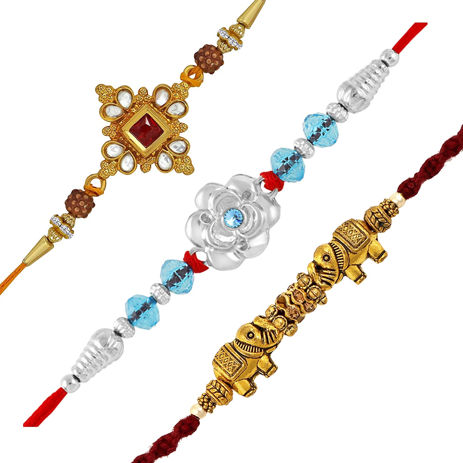 Okos Gold And Rhodium Plated Rakshabandhan Alloy Rakhi Set Of 3 Designer Rakhi Bracelet Studded With Multicolor Crystal Stones For Beloved Bhai/Bhaiya/Brother CO1000158C (B09X77WNFM) Amazon Price History, Amazon Price Tracker
