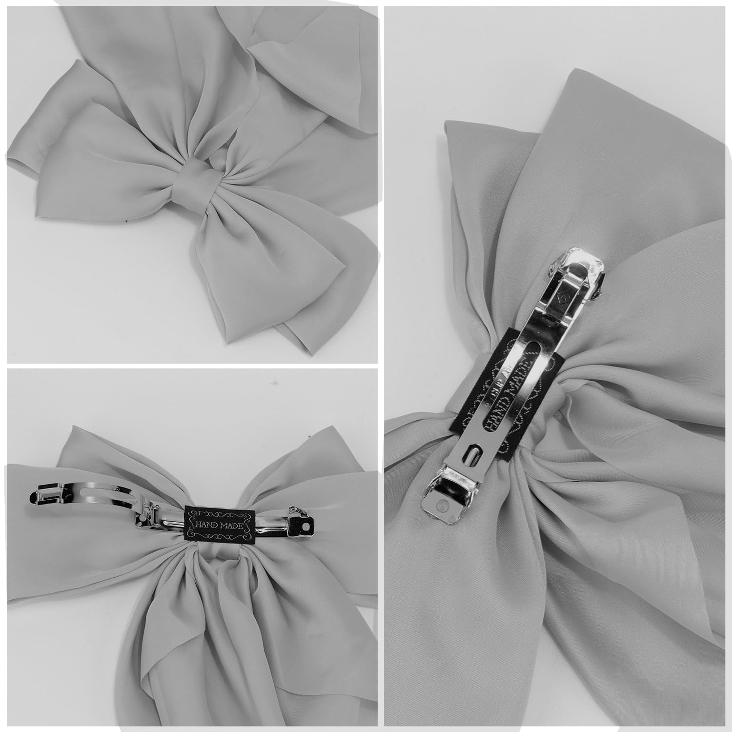 ATODEN Lazos para el cabello para mujer, lazo de satén sedoso, 4 cintas para el cabello de gran tamaño, lazos de cola larga, clips de metal para el cabello, accesorios para el cabello para niñas,