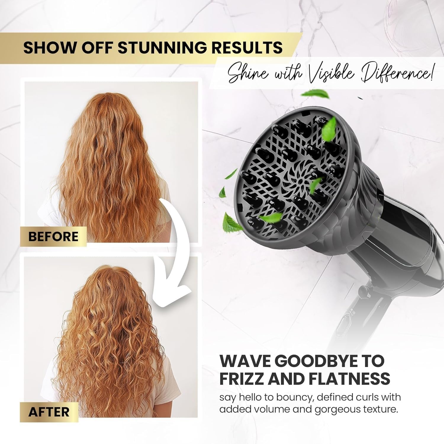 Kresal Hair Diffuser, Universal Hair Dryer Diffuser For Curly Hair and Natural Hair, Professional Hair Diffuser Attachment Fits 99.9% Blow Dryer Nozzle 1.5"- 2.67" to Minimizes Frizz Volume (Black) - Image 7 thumbnail