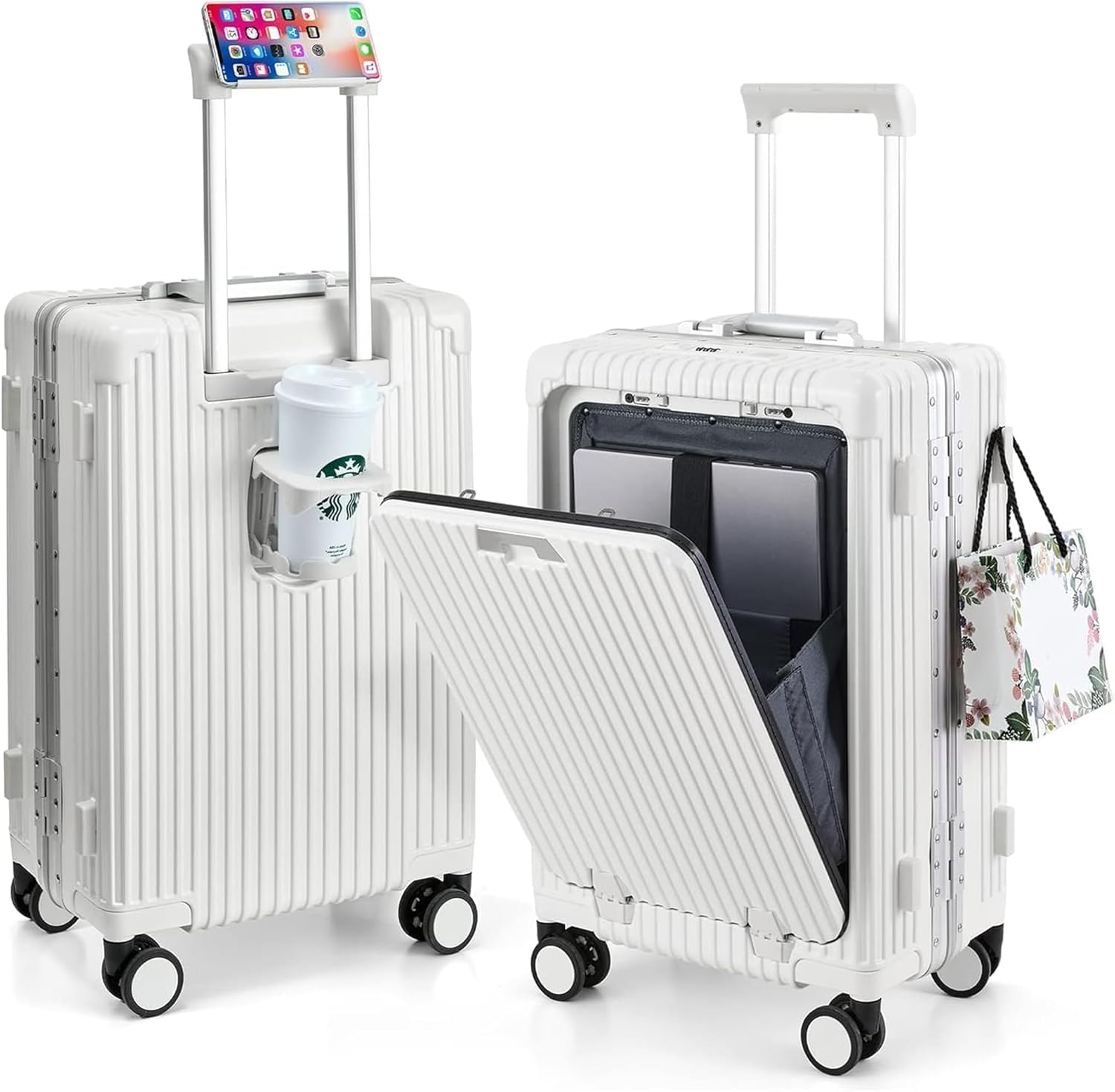 20-Inch Lightweight Carry-On Luggage with Spinner Wheels – Hard Shell Suitcase, USB Charging Port, Front Laptop Compartment, Durable Alloy Pull Rod – Travel Trolley Bag