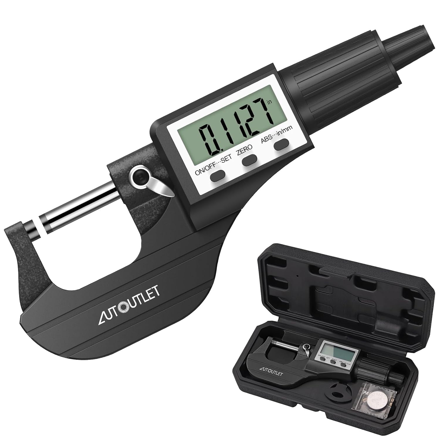 AUTOUTLET 0-25mm/0-1" Digital Micrometer: Precision Tool with Ratchet Stop, Hardened Steel Probe, Auto Off, LCD Display & Metric/Inch Conversion