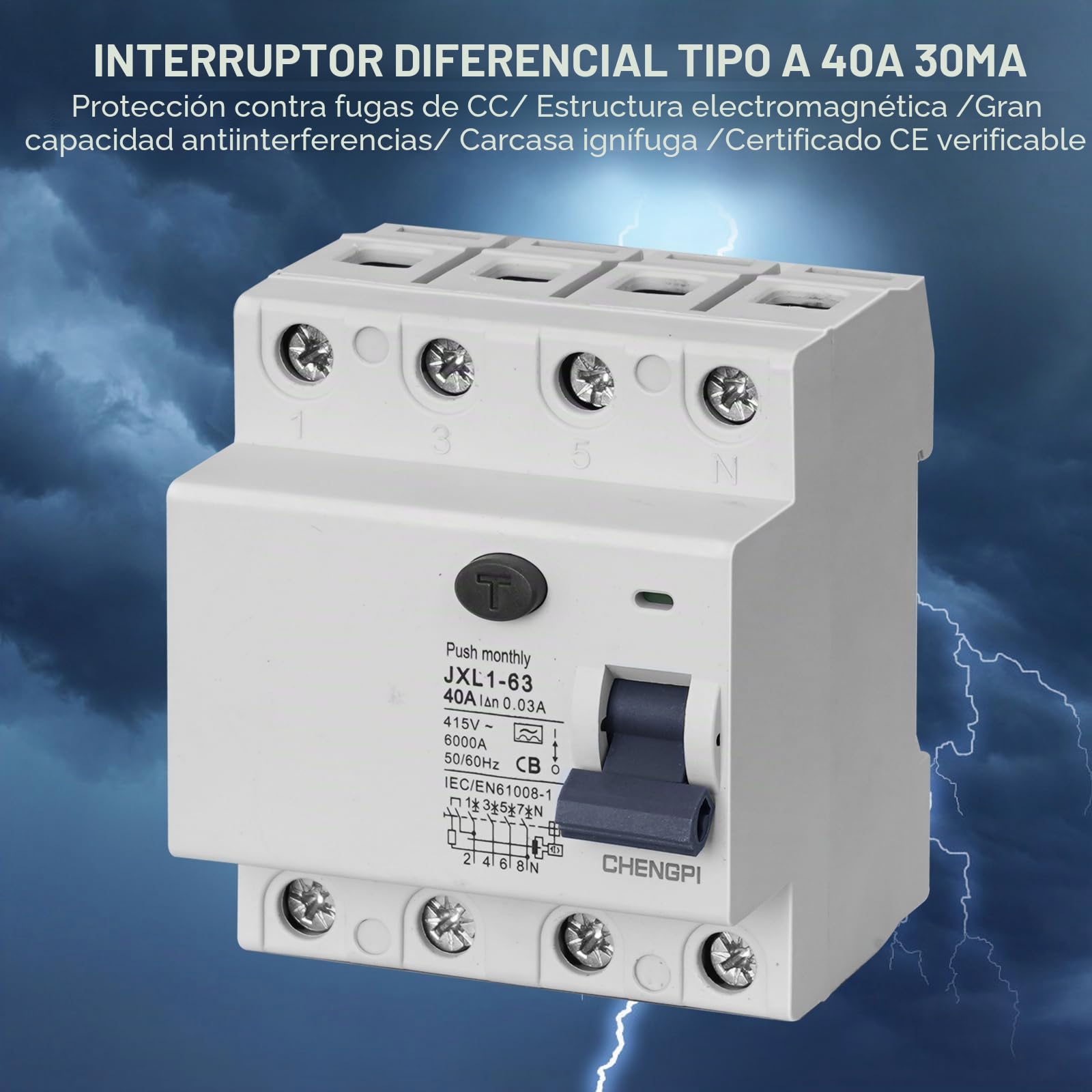 Caja De Distribución de 3 Filas con Disyuntor 4P FI tipo A 40A 30mA FI RCCB y Fusibles B16, Armario de Control con Barra Colectora/Montaje Empotrado