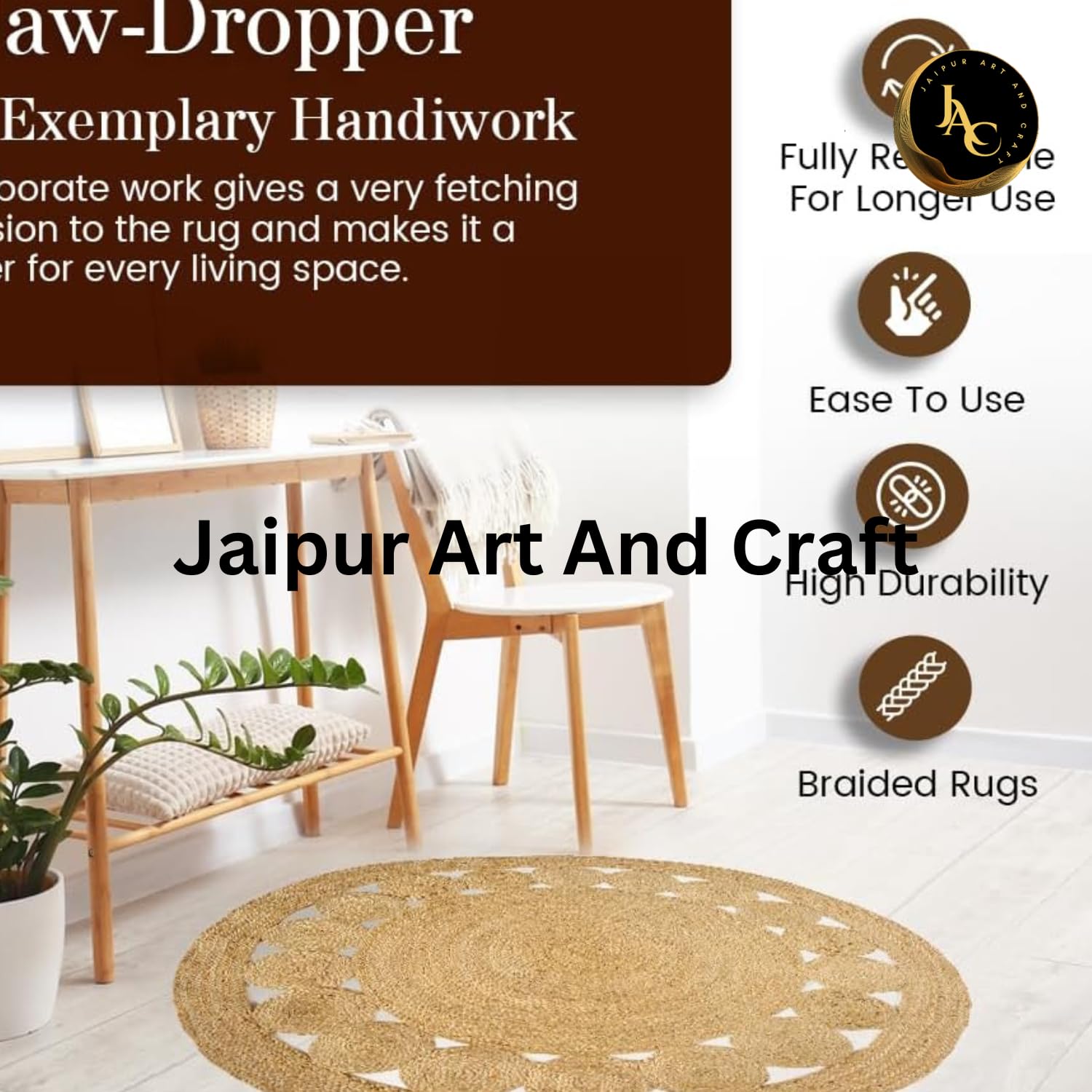 Tappeto rotondo in iuta intrecciato a mano per decorazioni per la casa Tappeto reversibile con fascino Boho