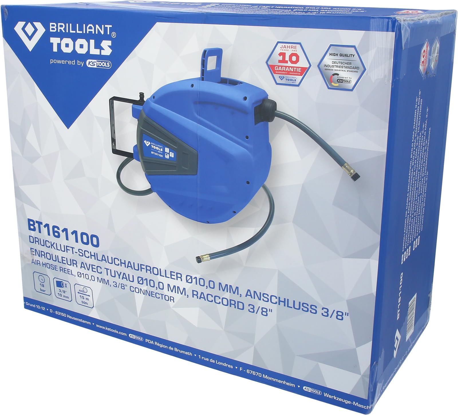 BRILLIANT TOOLS BT161100 DL-Schlauchaufroller Ø10mm, Anschluß 3/8 Zoll, PVC [Powered by KS TOOLS]