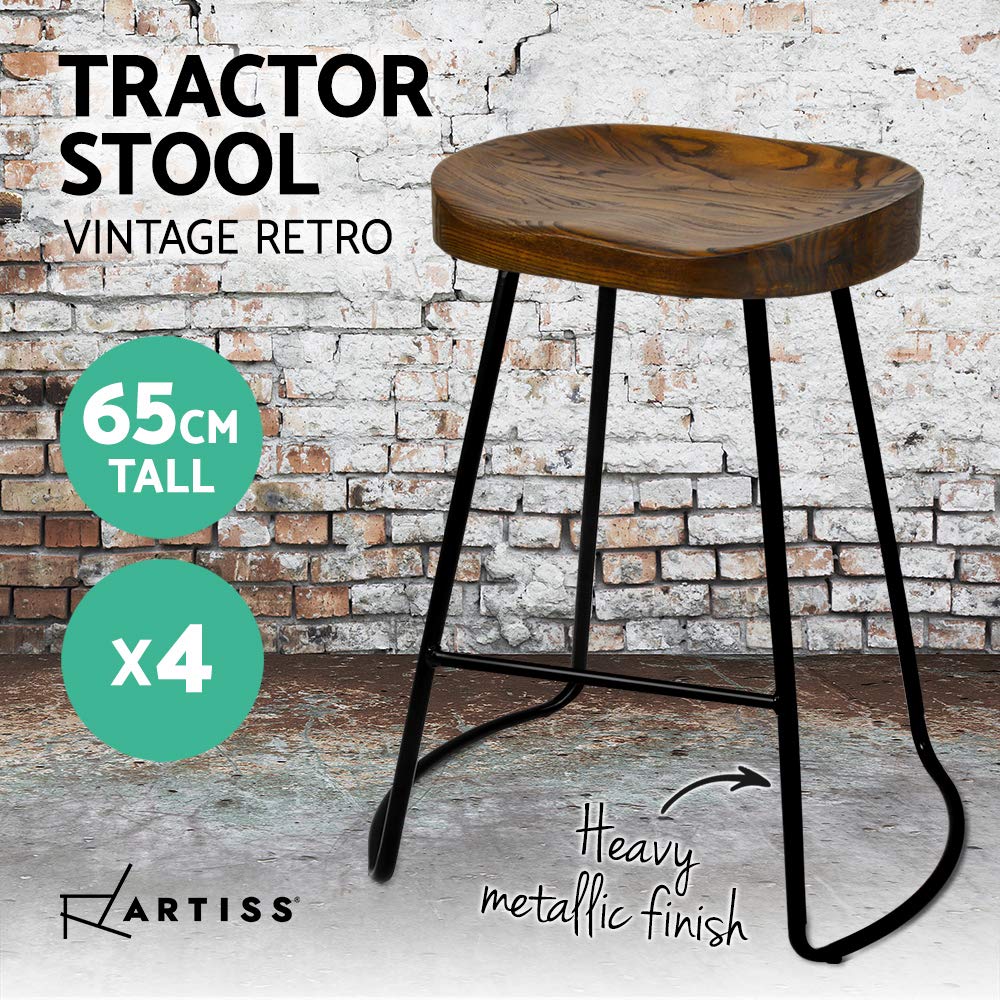 Artiss 4 Pcs Bar Stools 65cm Height Wooden Tractor Seat Metal Counter Stools Industrial Bar Chairs For Home Kitchen Dining Room Office Commercial Cafe Shops Pubs Home Bar Furniture Amazon Com Au