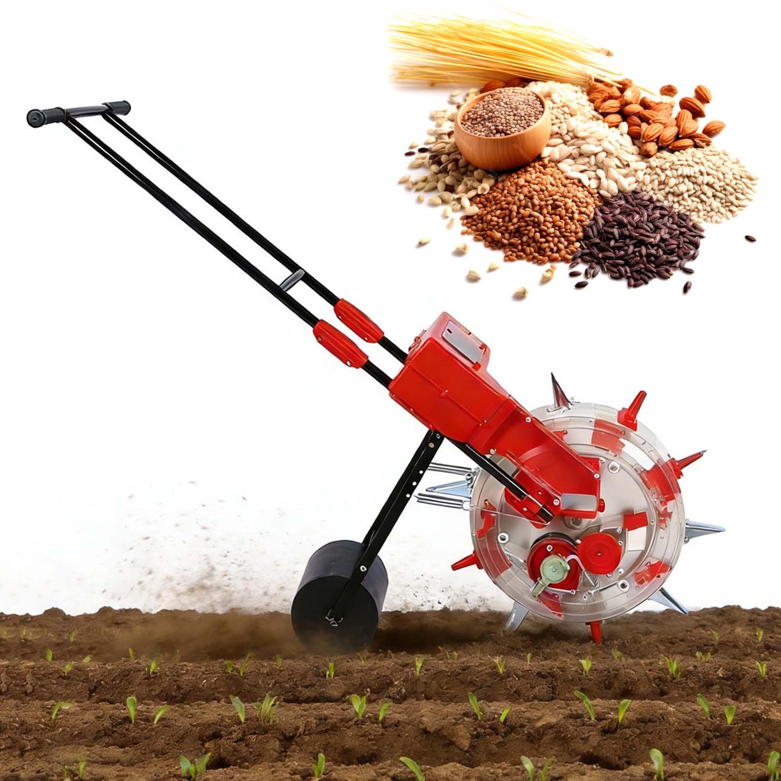 Ręczny siewnik ręczny do precyzyjnego siewu, regulowana głębokość, 6-10 dysz, odpowiedni do nasion 3-15 mm, przechowywanie 3,75 kg i odstępy między siewem 16-26 cm