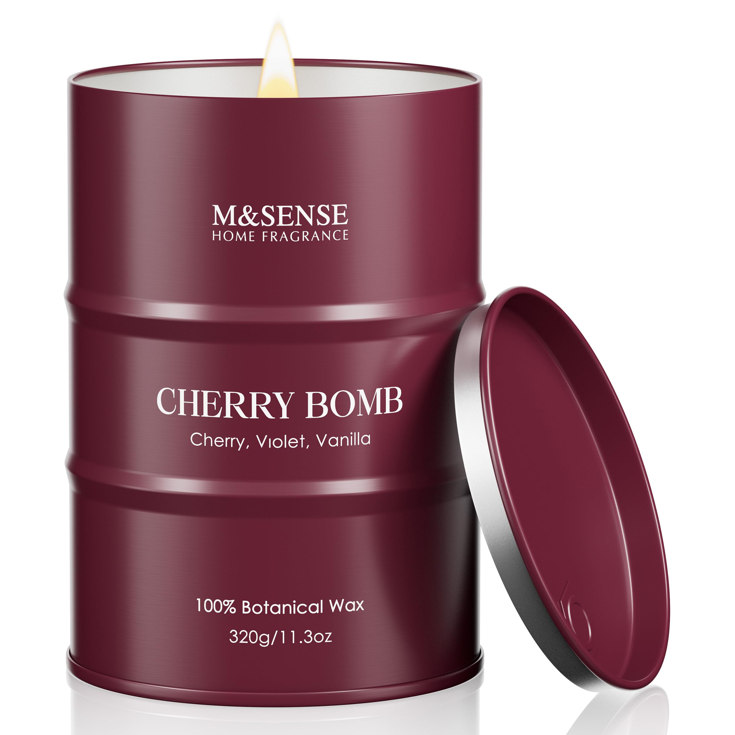 M&SENSE Cherry Bomb Scented Candle, 320g Organic Soy Wax, up to 70 Hours Burn Time, Delicate and Soothing Aromatherapy Gift for Women and Men